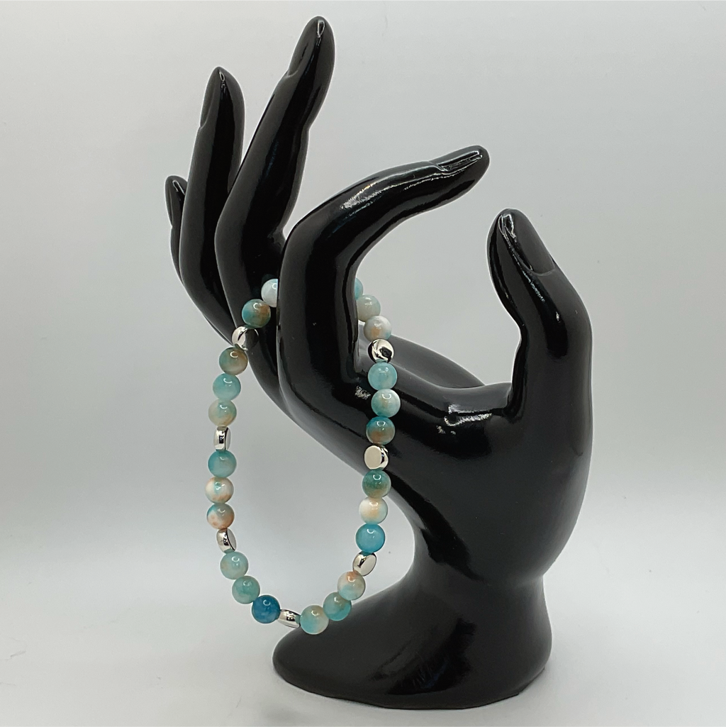 Pulsera de ágata Vena de Dragón Turquesa con espaciadores de disco de plata