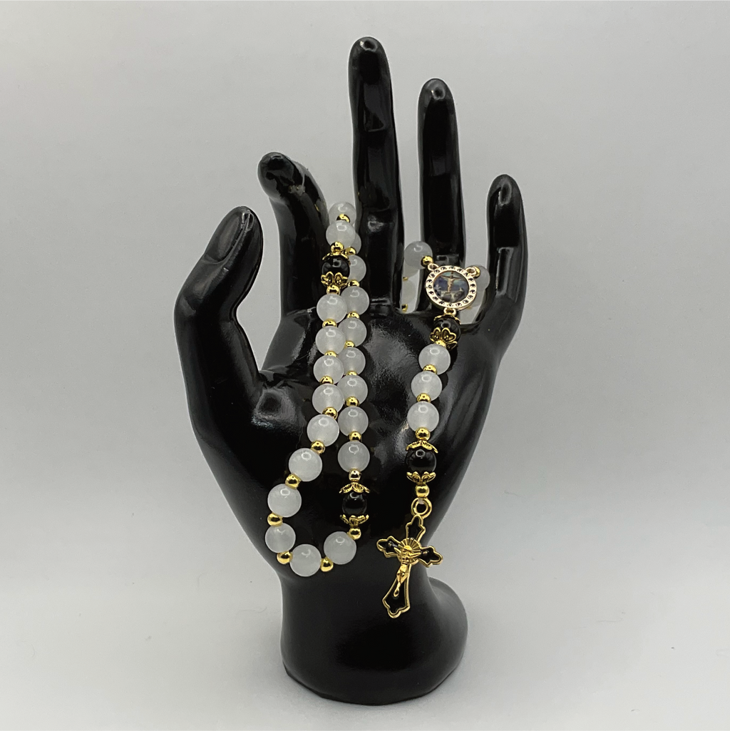 Milky White Black Full 5 Decade Gold Rosary