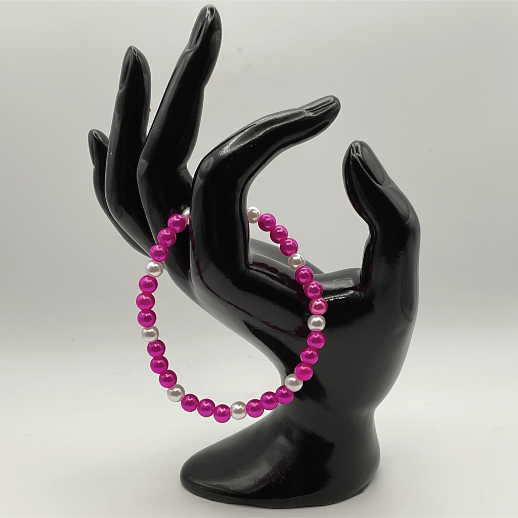 Dark Pink Glass Bracelet with Pearl Spacers