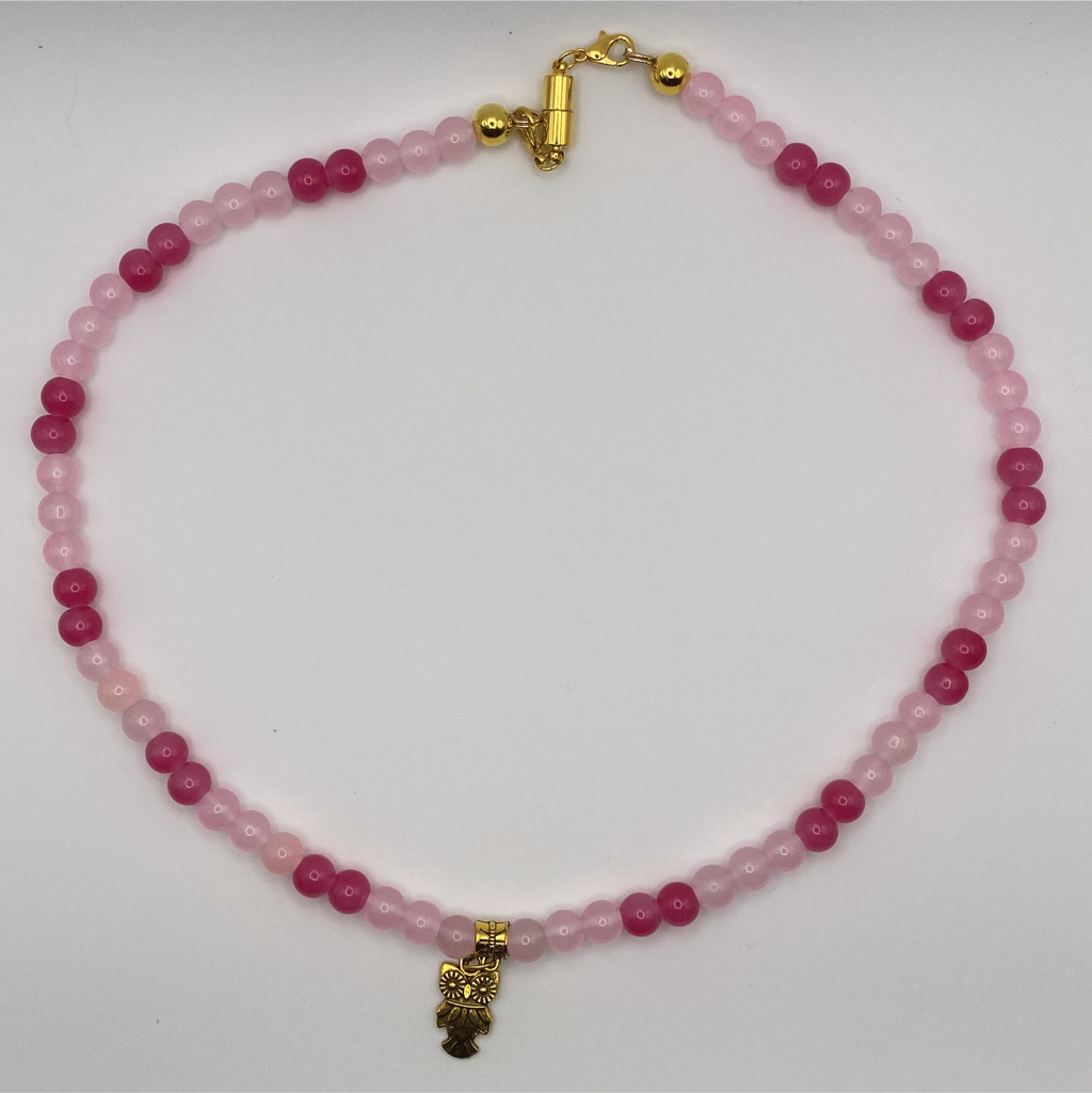 20" Multi-Pink Owl Charm Glass Necklace