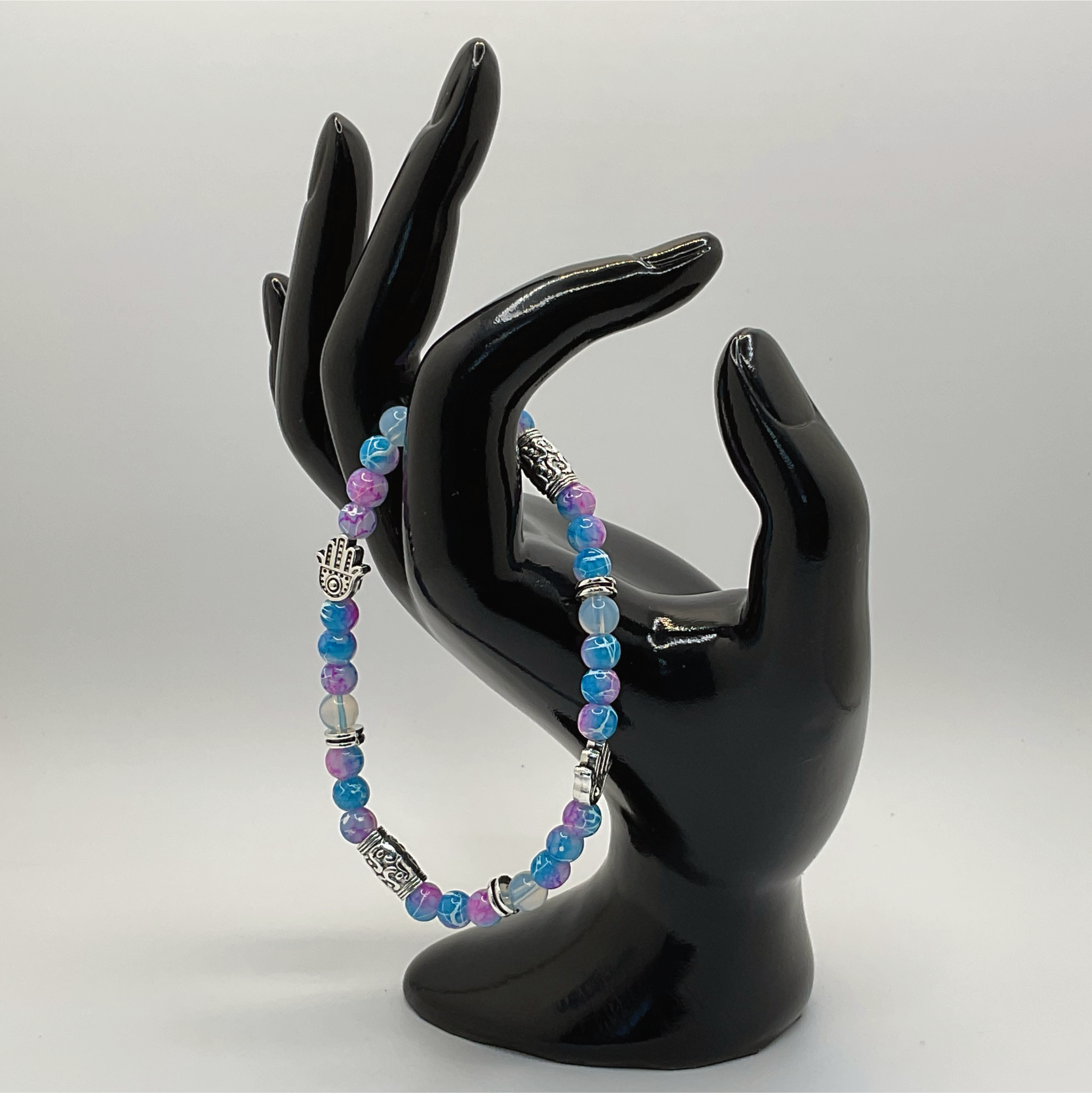 Blue and Pink Dragon Vein Agate Bracelet with Silver Spacers