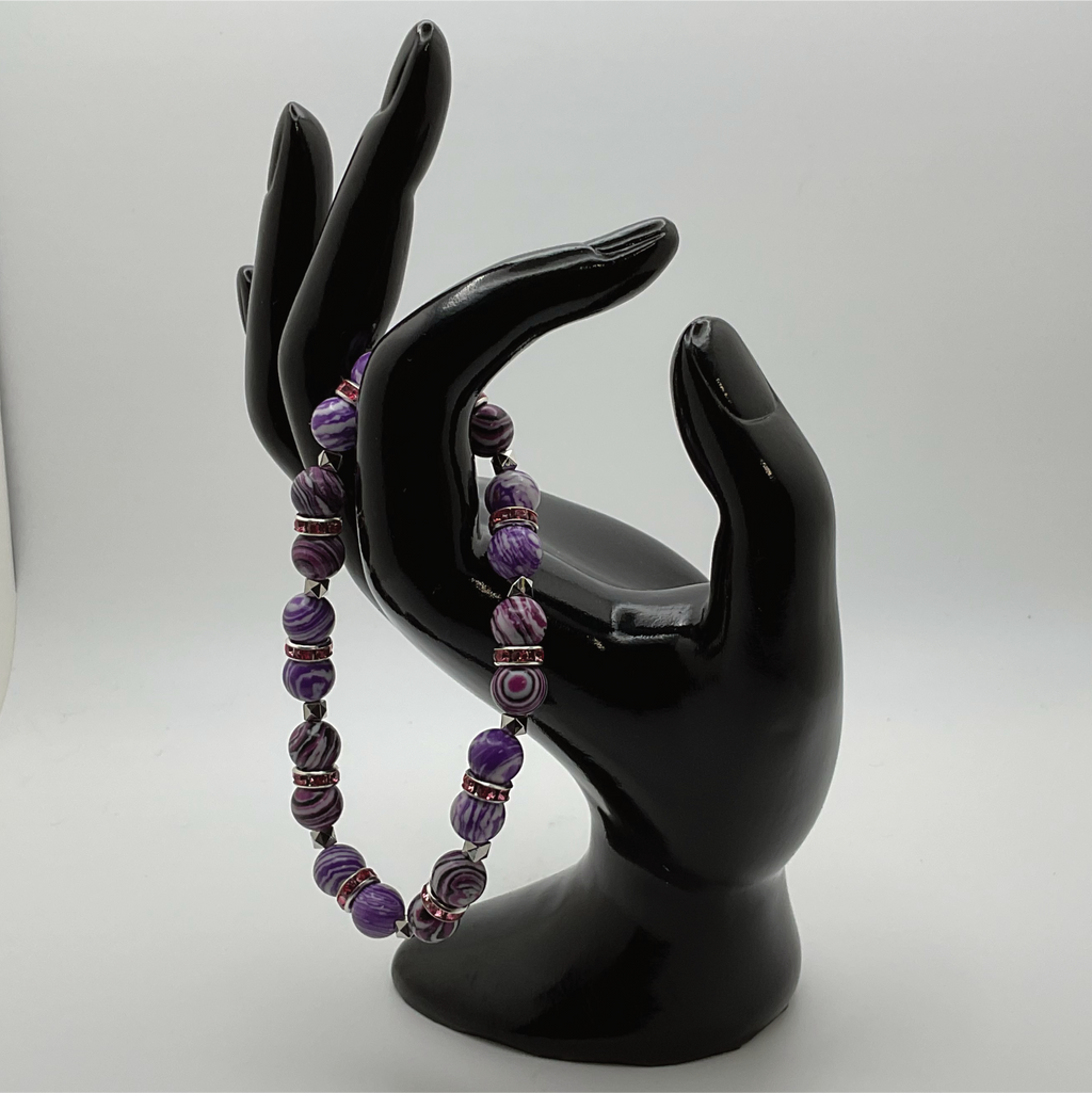 Pulsera de Ágata Vena de Dragón Púrpura con Separadores de Cristal Plateados