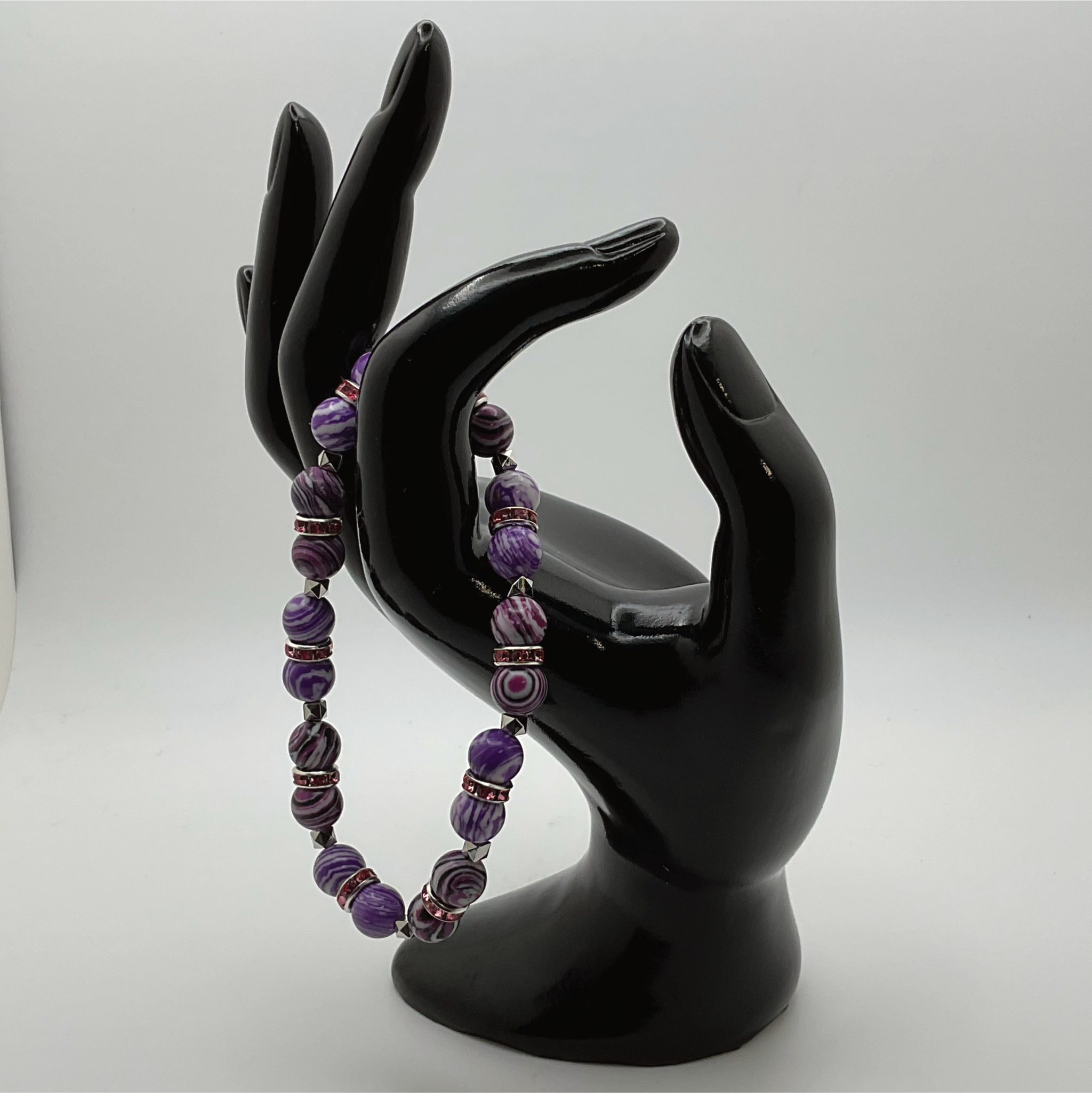 Pulsera de Ágata Vena de Dragón Púrpura con Separadores de Cristal Plateados