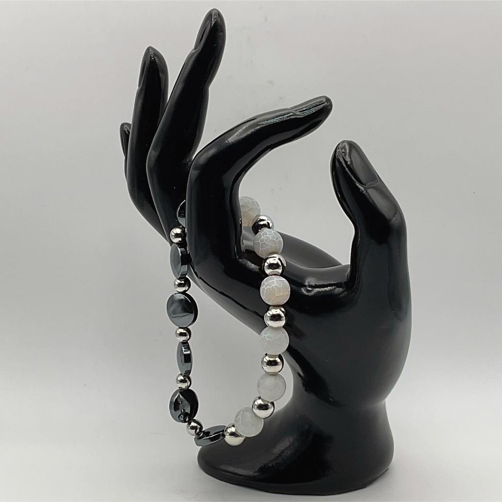Dragon Vein Agate Onyx Bracelet with Silver Tone Spacers