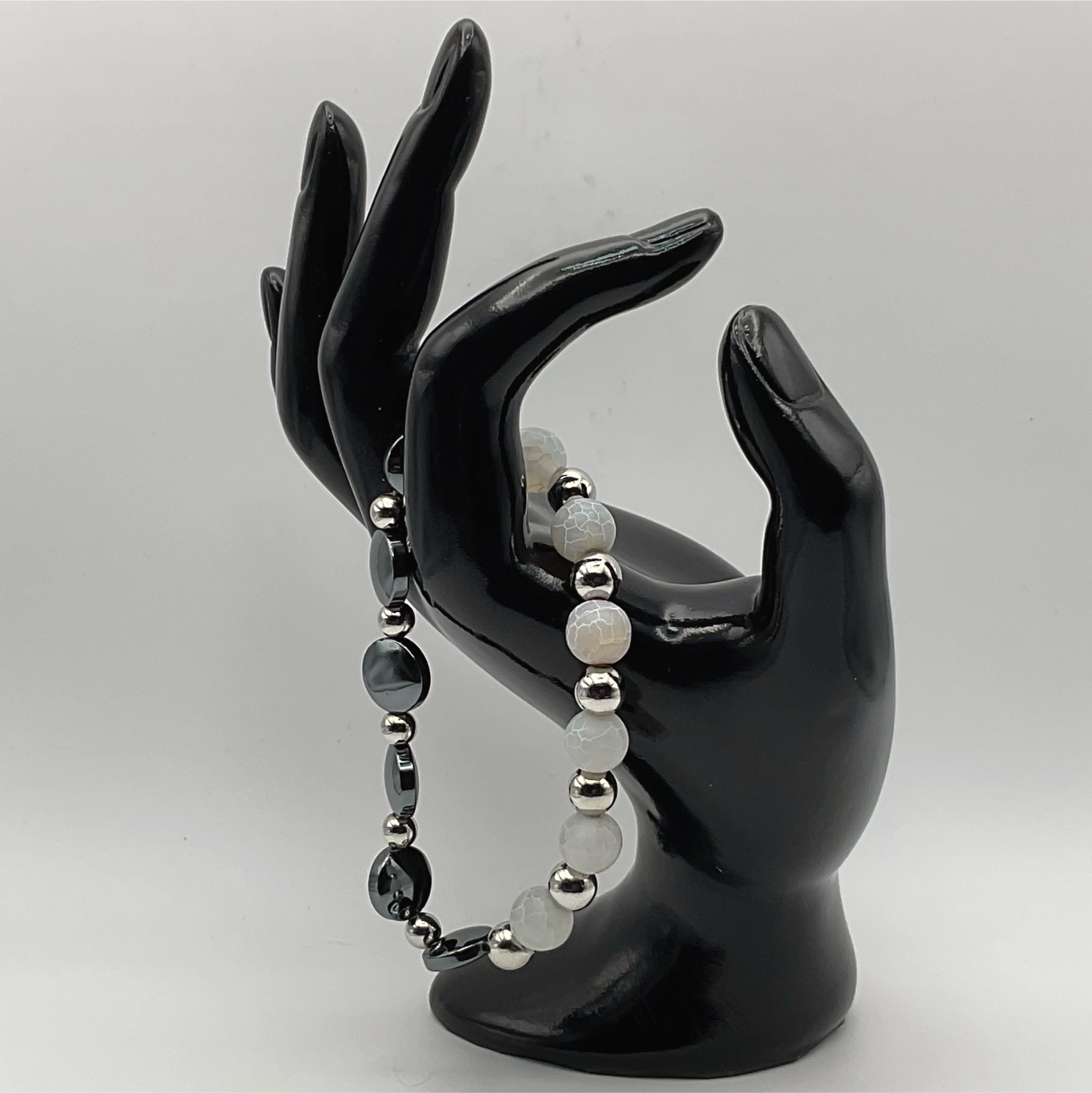 Dragon Vein Agate Onyx Bracelet with Silver Tone Spacers