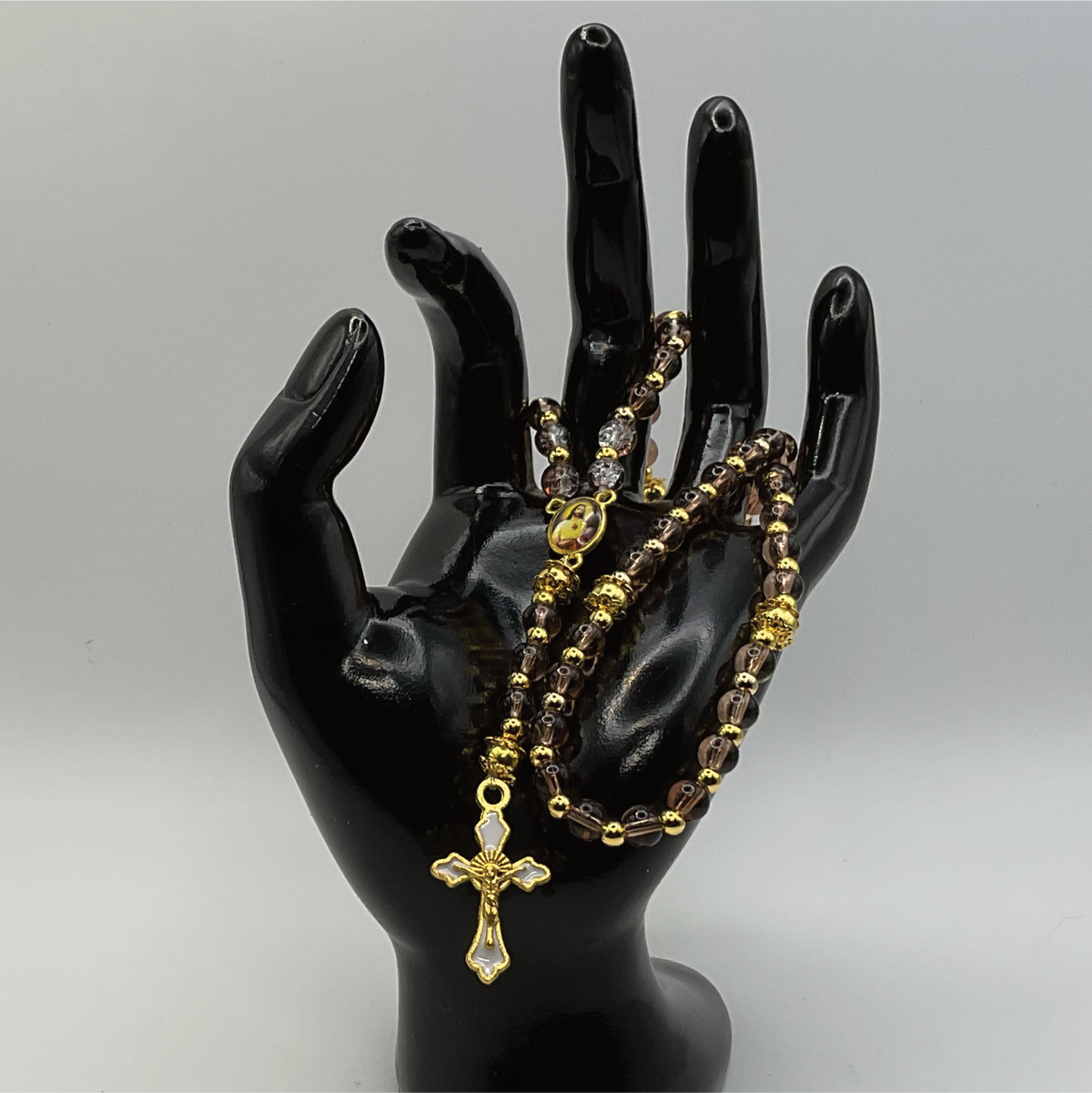 Brown Gold Small Full 5 Decade Gold Rosary