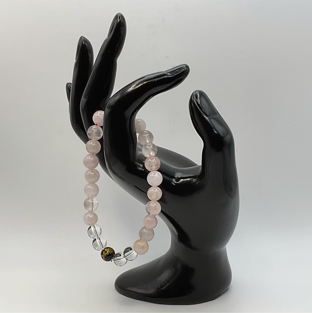 Pulsera Pixiu de Cuarzo Rosa y Cuarzo Transparente