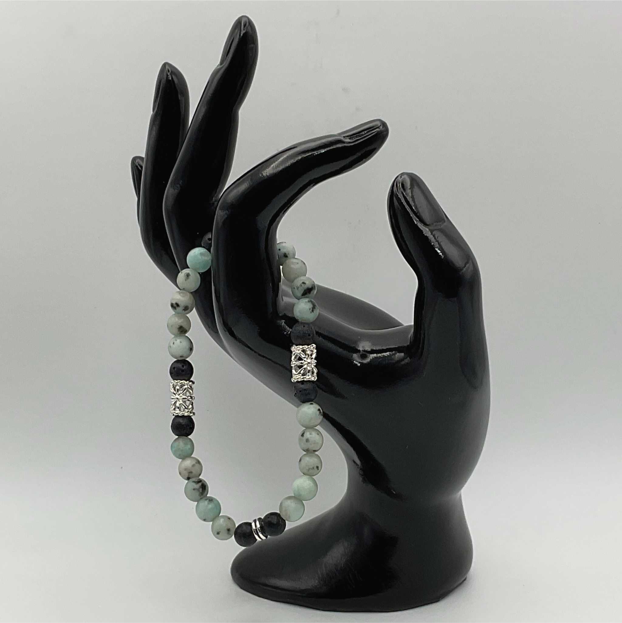Green Jasper Lava Bracelet with Silver Spacer