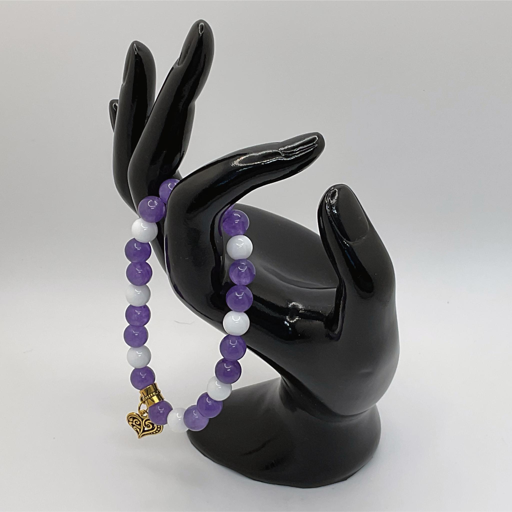 Milky Quartz Amethyst Heart Charm Bracelet
