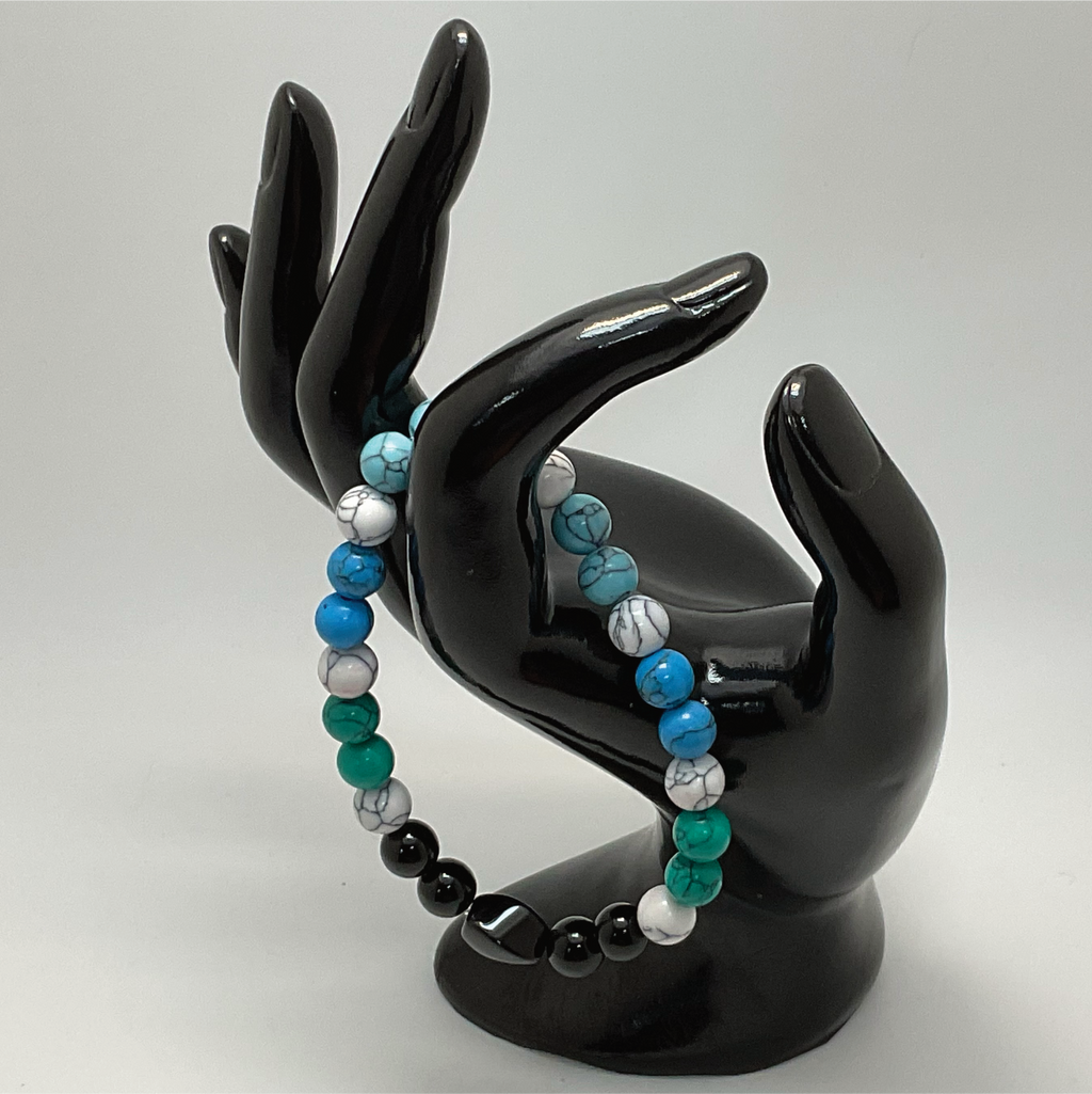 Green Sky Blue Howlite Black Agate Apache Tears Obsidian Stone Bracelet