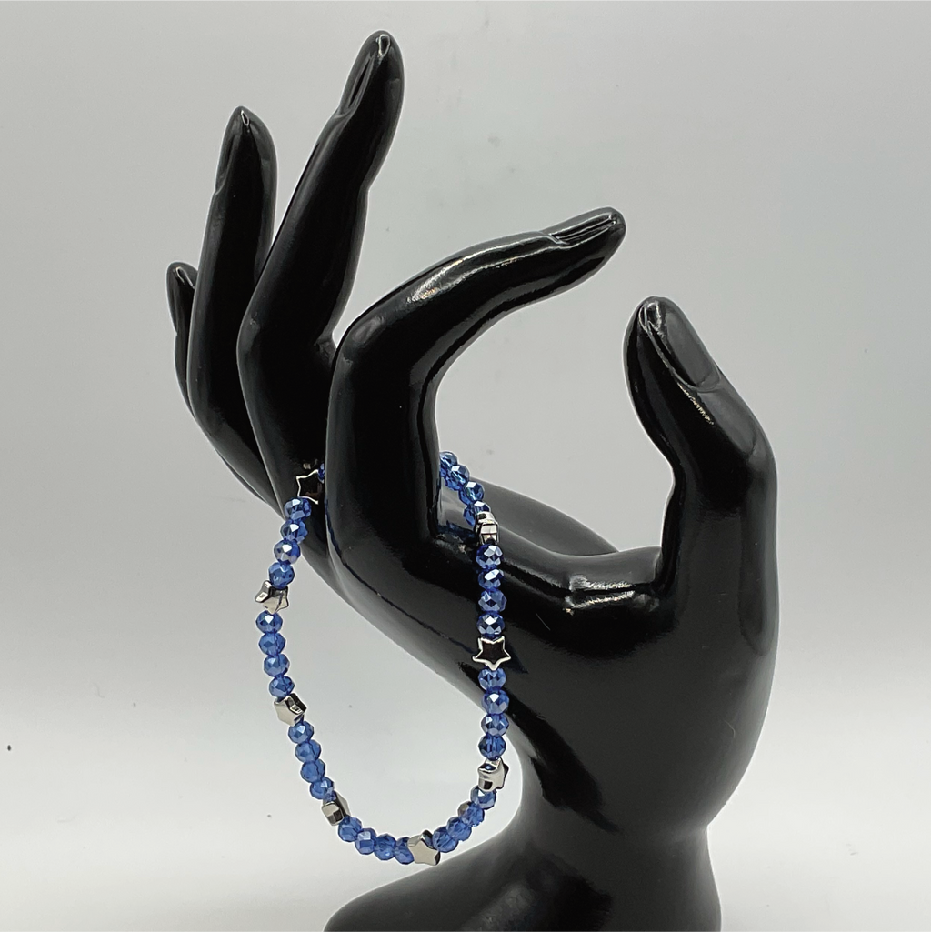 Blue Crystal Glass Bracelet with Silver Star Spacers