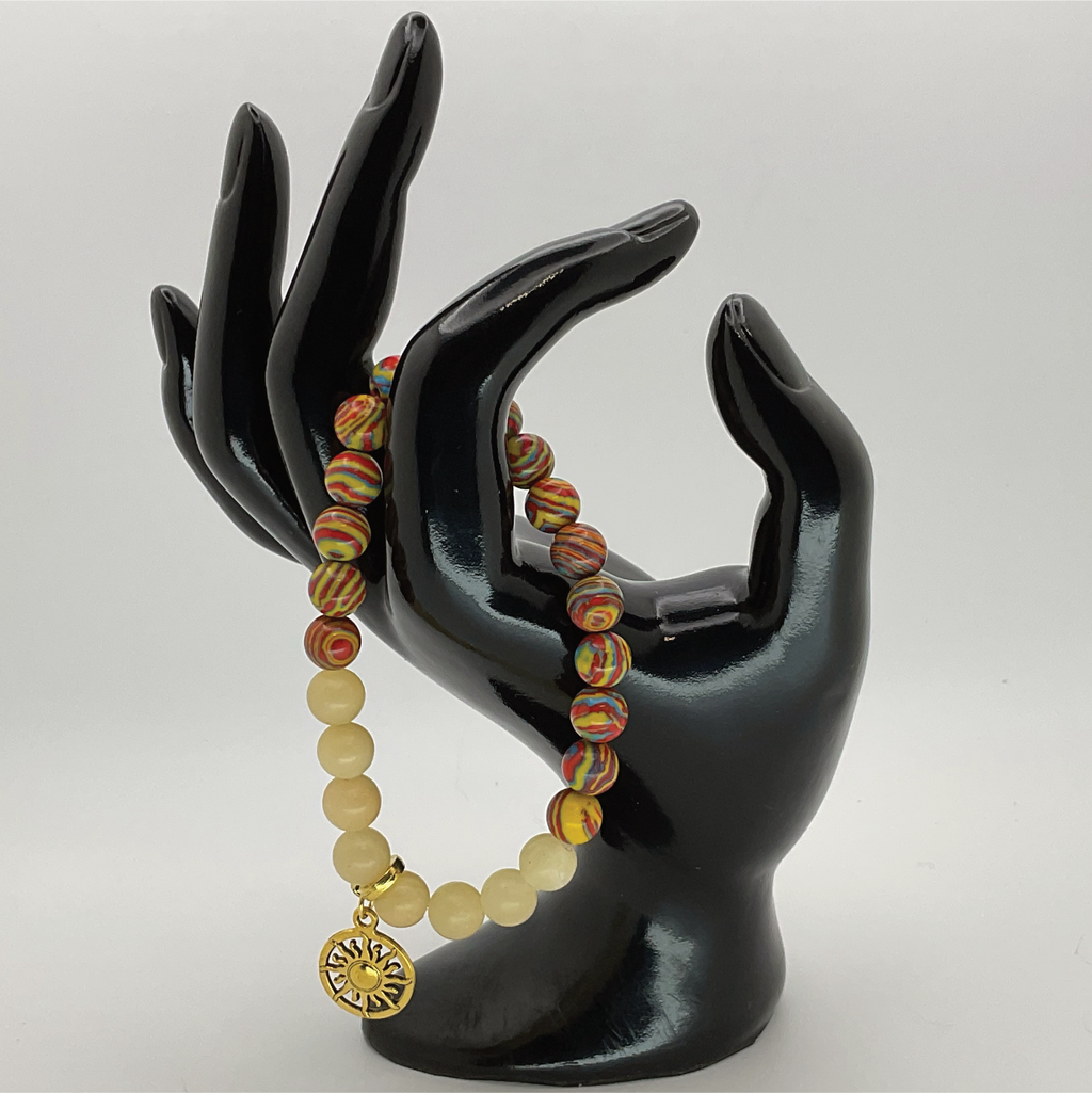 Pulsera de dijes de sol de calcita de calsilica arcoíris
