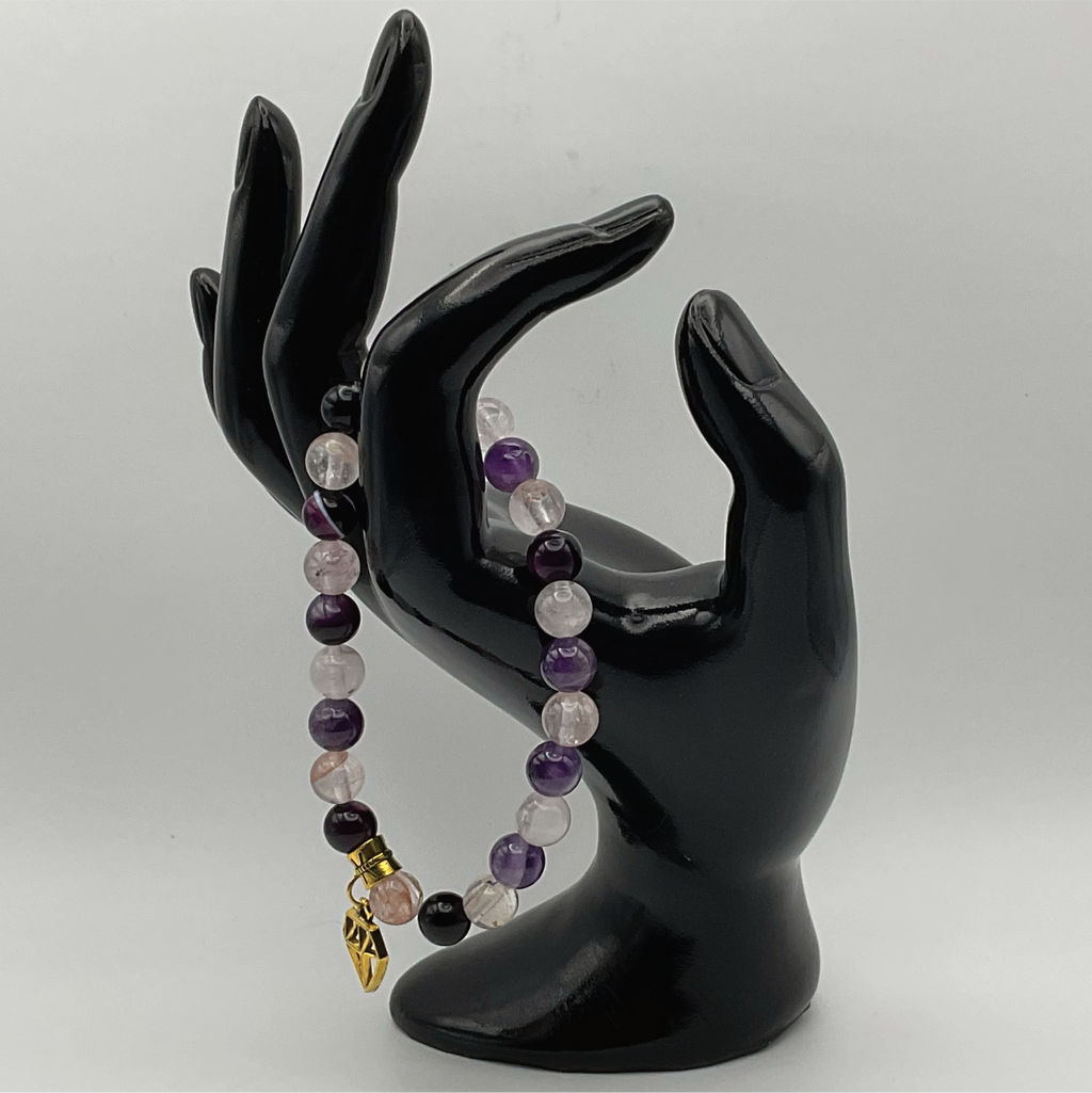 Black Agate, Milky Quartz, Amethyst Charm Bracelet