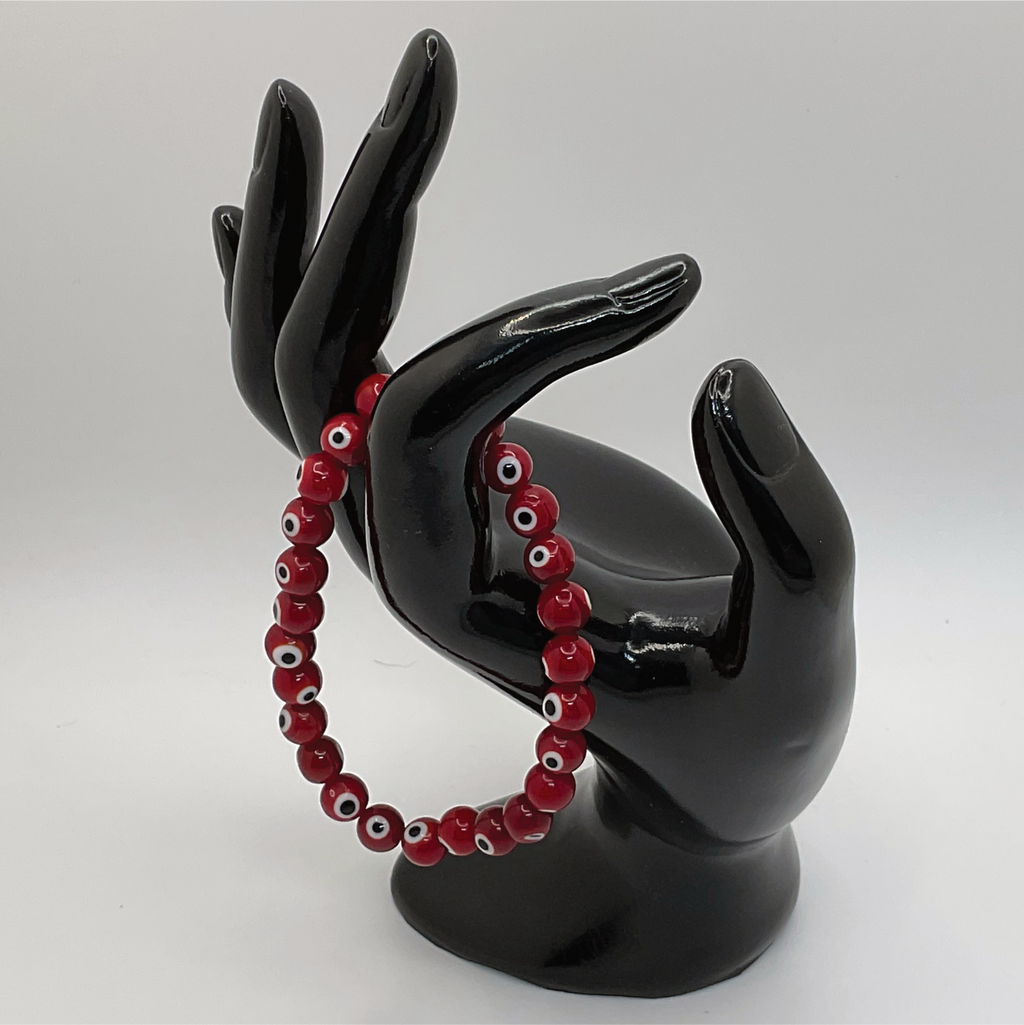 Red Sea Glass Evil Eye Bracelet