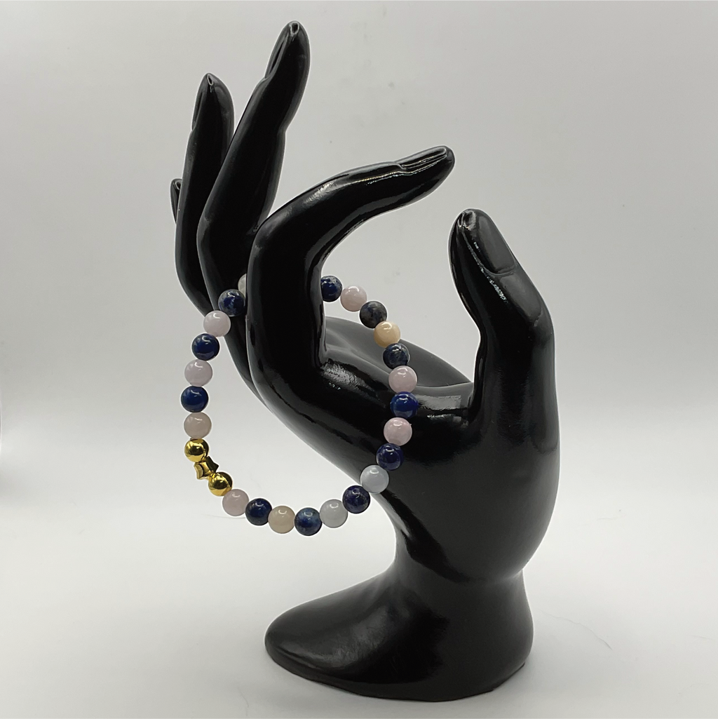 15 cm (5.9") Lapis Lazuli Milky Quartz Gold Star Bracelet with Gold Spacers