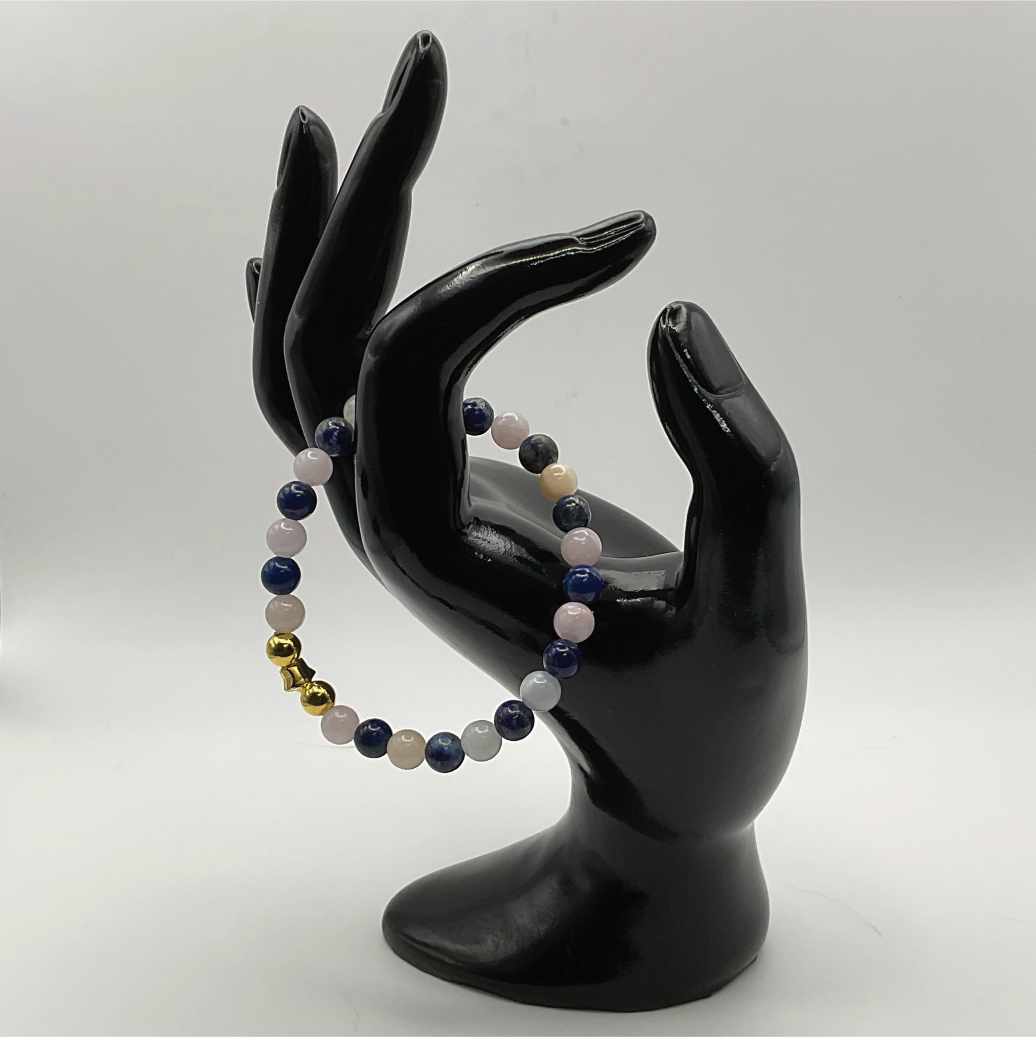 15 cm (5.9") Lapis Lazuli Milky Quartz Gold Star Bracelet with Gold Spacers