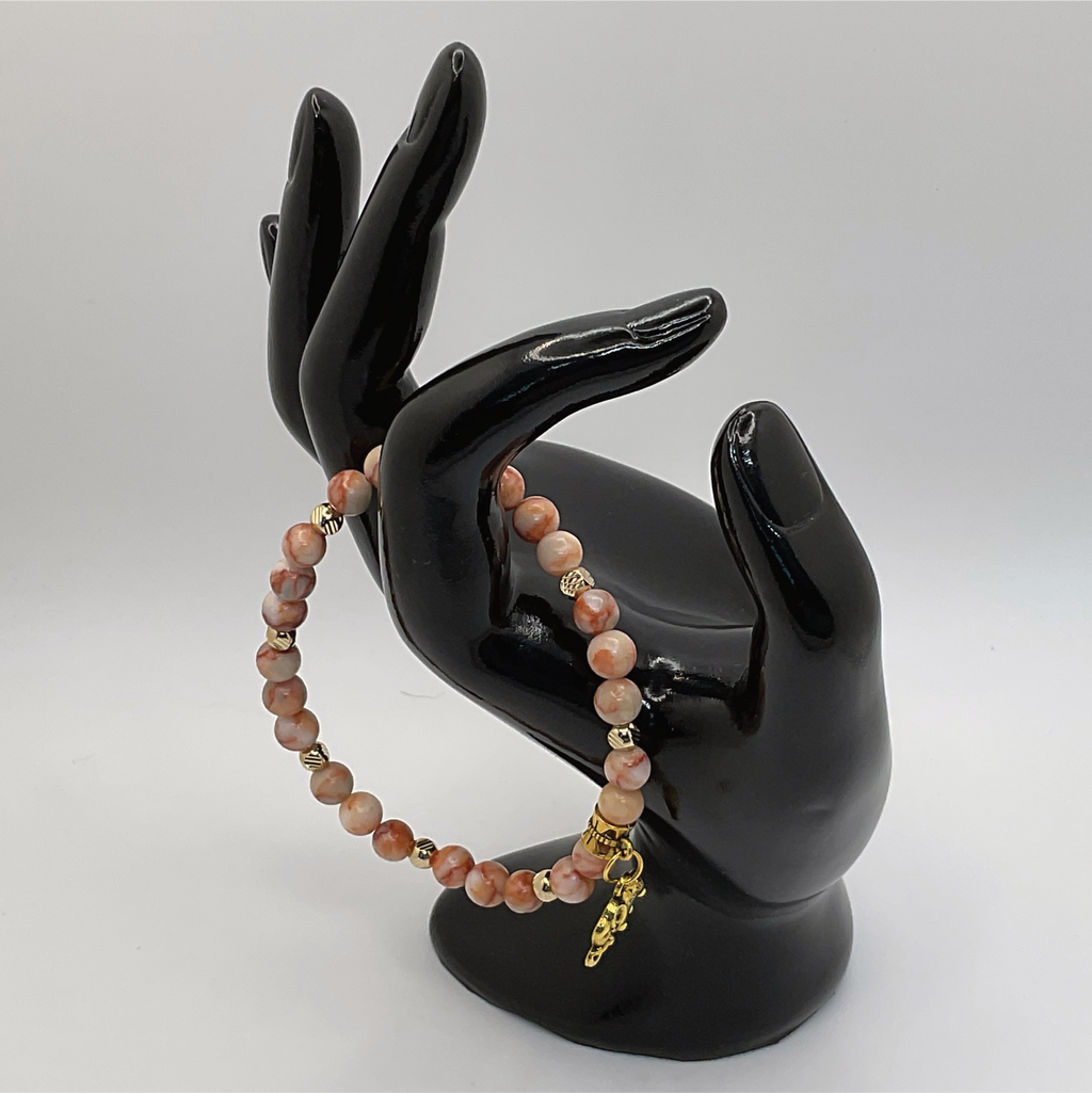 Borswana Agate Elephant Charm Bracelet with Gold Spacers