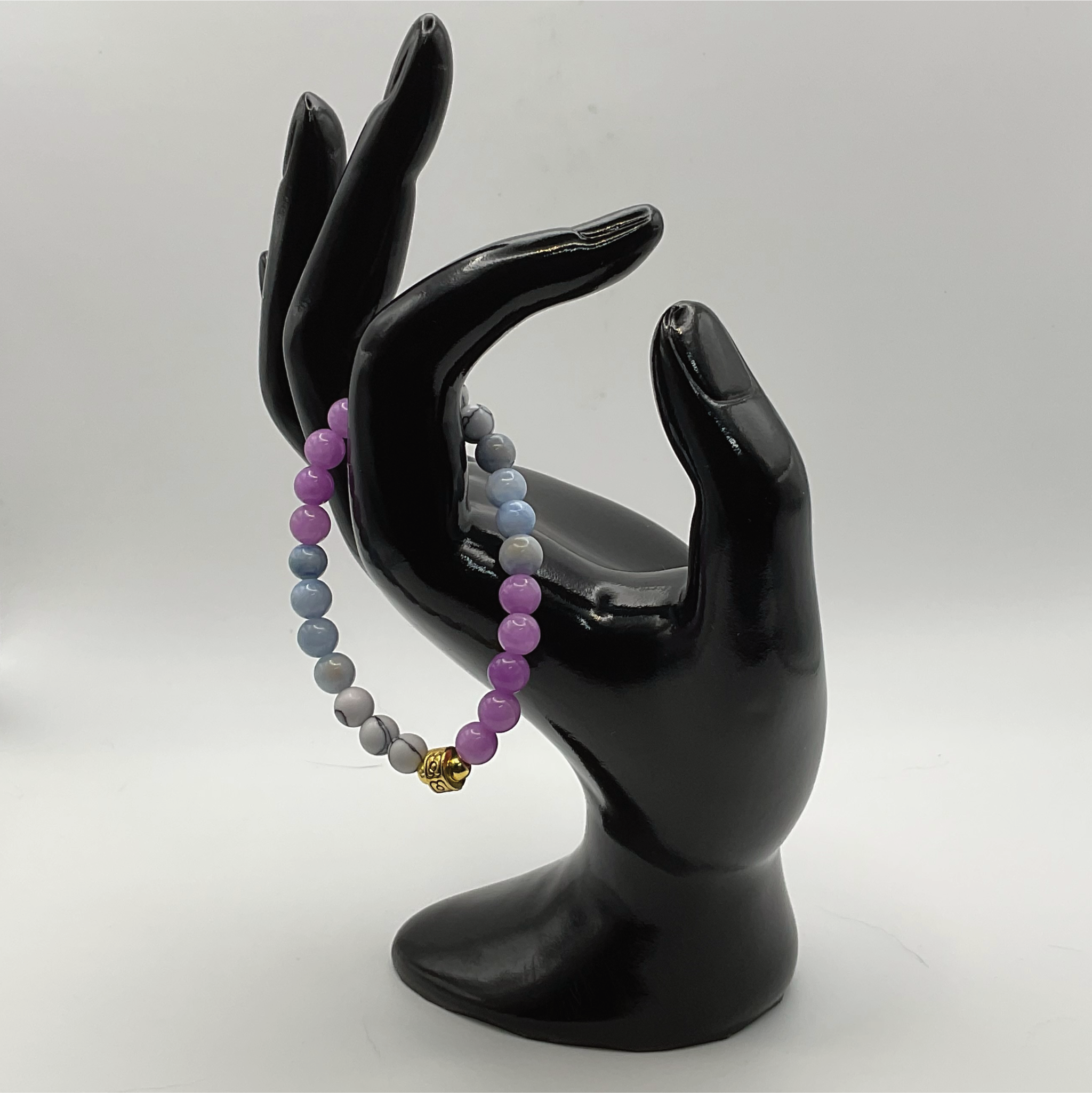 14 cm (5.5") Phosphosiderite Blue Chalcedony Magnesite Bracelet with Gold Barrel and Spacers