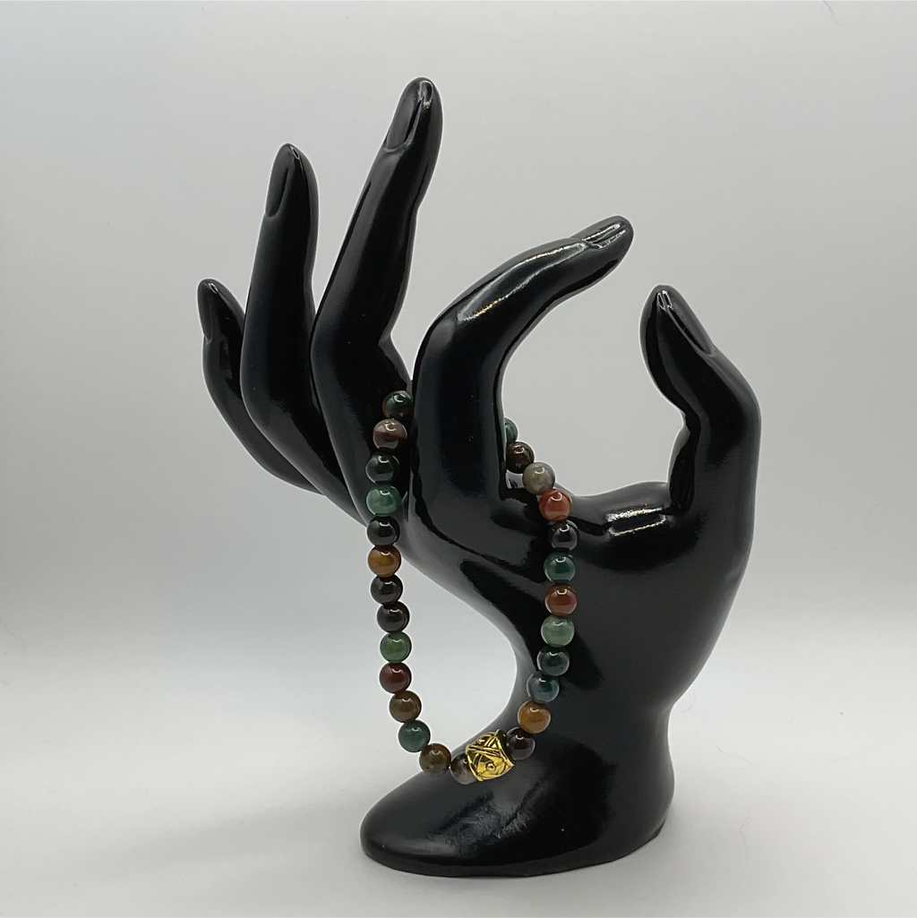 Polychrome Jasper Bracelet with Gold Tone Barrel Spacer