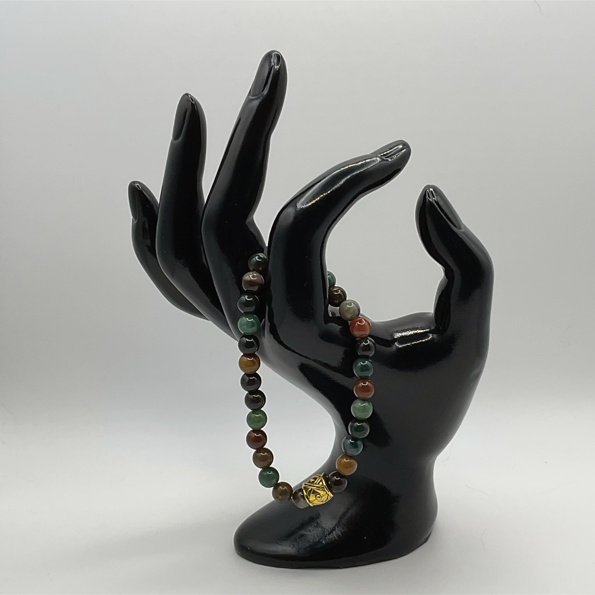 Polychrome Jasper Bracelet with Gold Tone Barrel Spacer