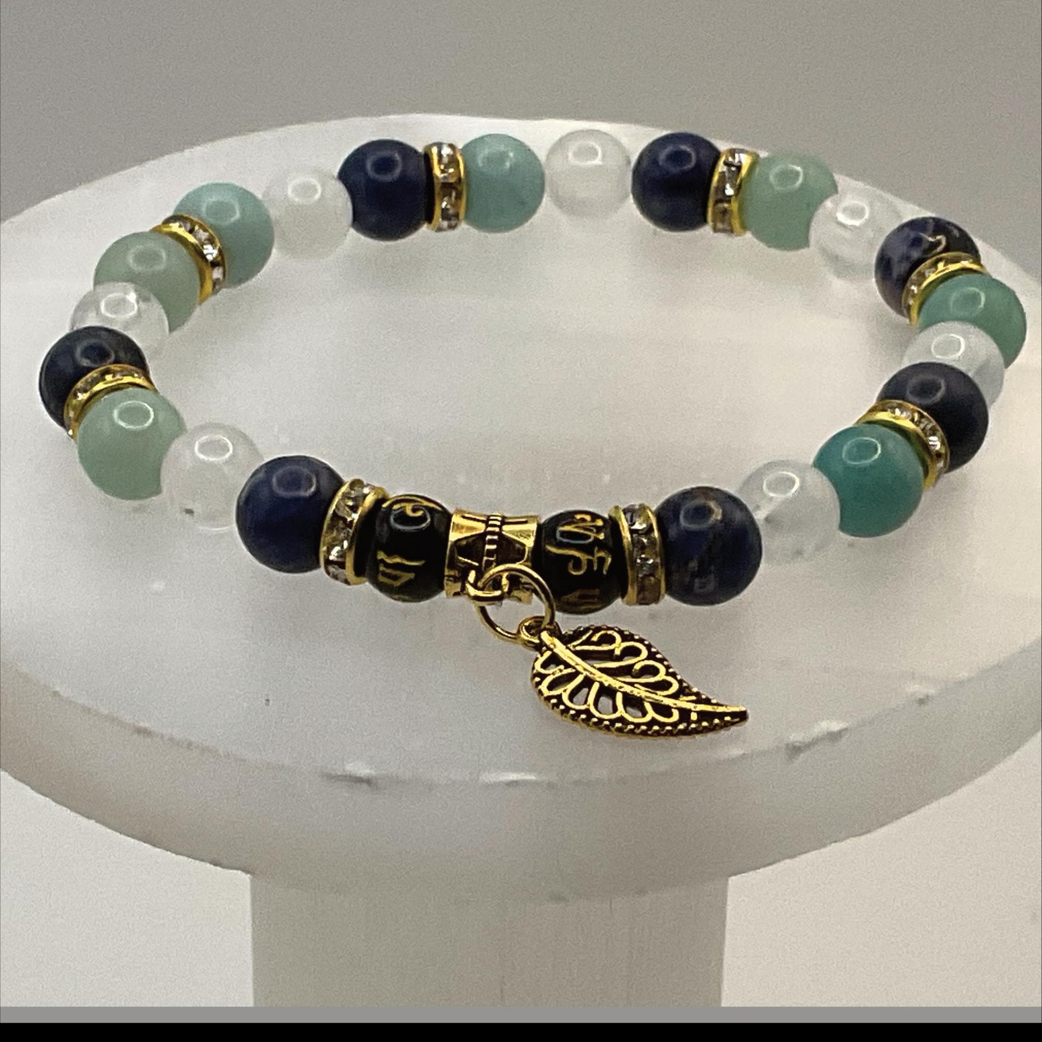 Handcrafted Unique Bracelet - 7" Green Chalcedony Milky Quartz Pixiu Leaf Charm __etsy:7964681250