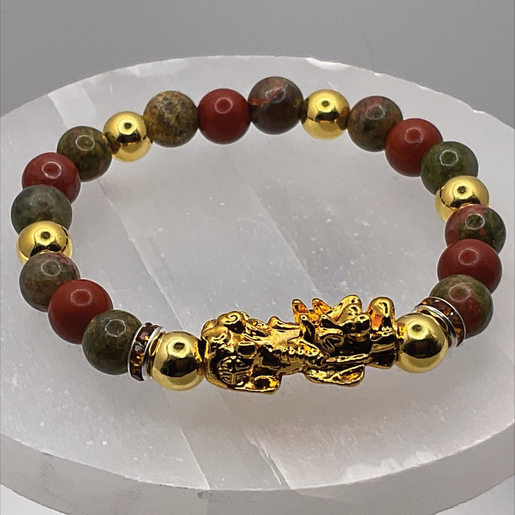 Handcrafted Unique Bracelet - 7" Unakite Jasper Pixiu Dragon Charm __etsy:7964845084