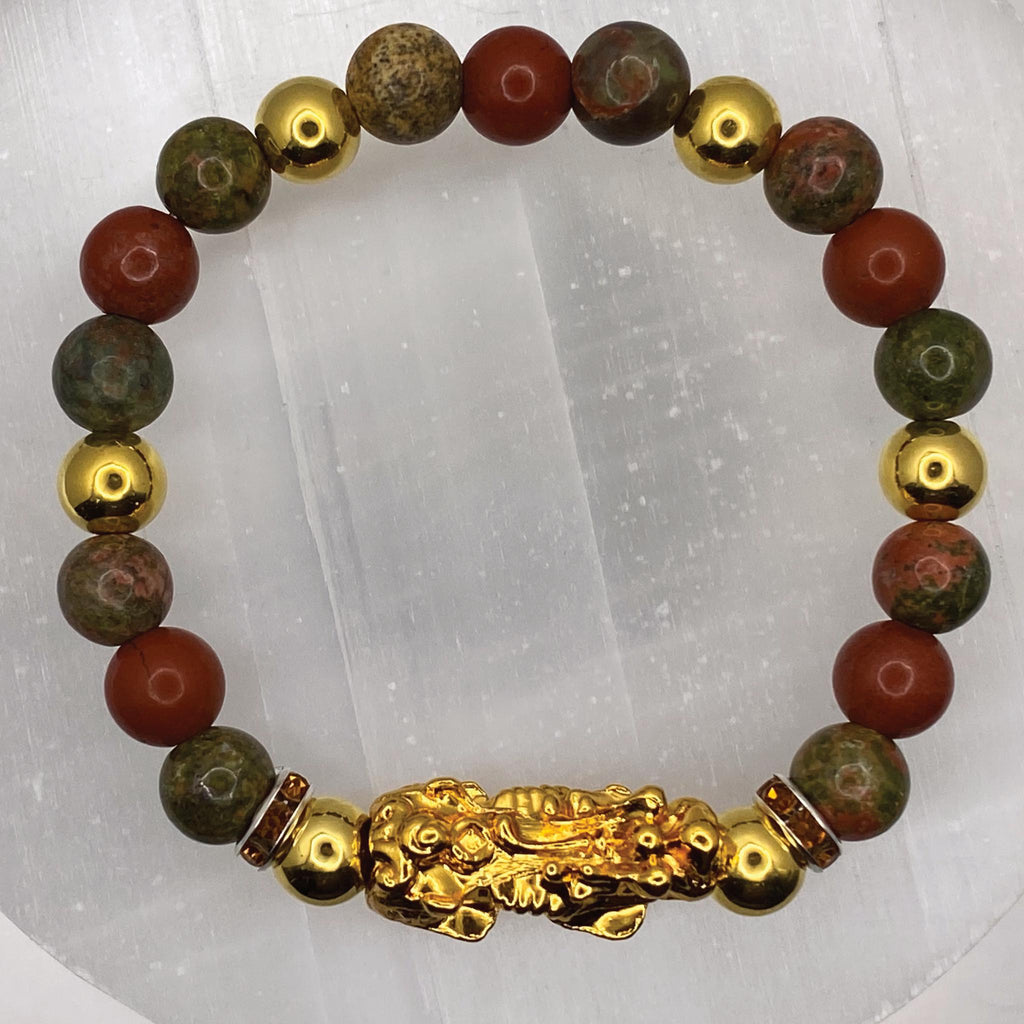 Handcrafted Unique Bracelet - 7" Unakite Jasper Pixiu Dragon Charm __etsy:7964845090