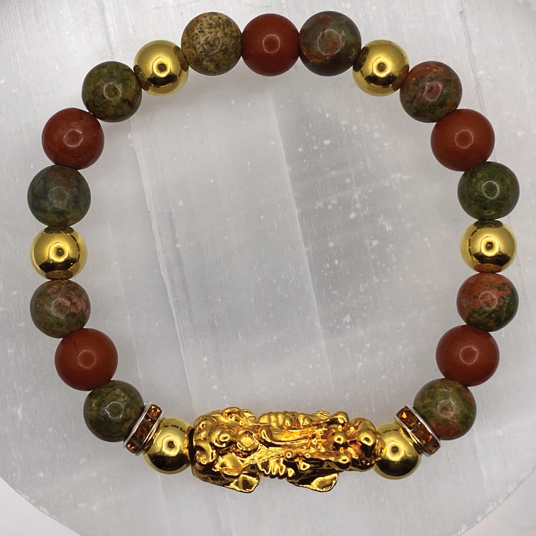 Handcrafted Unique Bracelet - 7" Unakite Jasper Pixiu Dragon Charm __etsy:7964845090