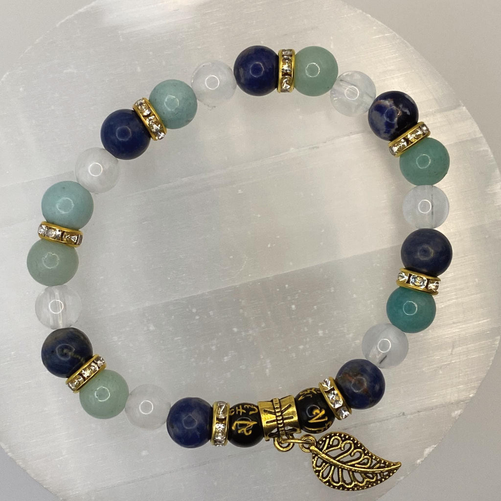 Handcrafted Unique Bracelet - 7" Green Chalcedony Milky Quartz Pixiu Leaf Charm __etsy:8012584521