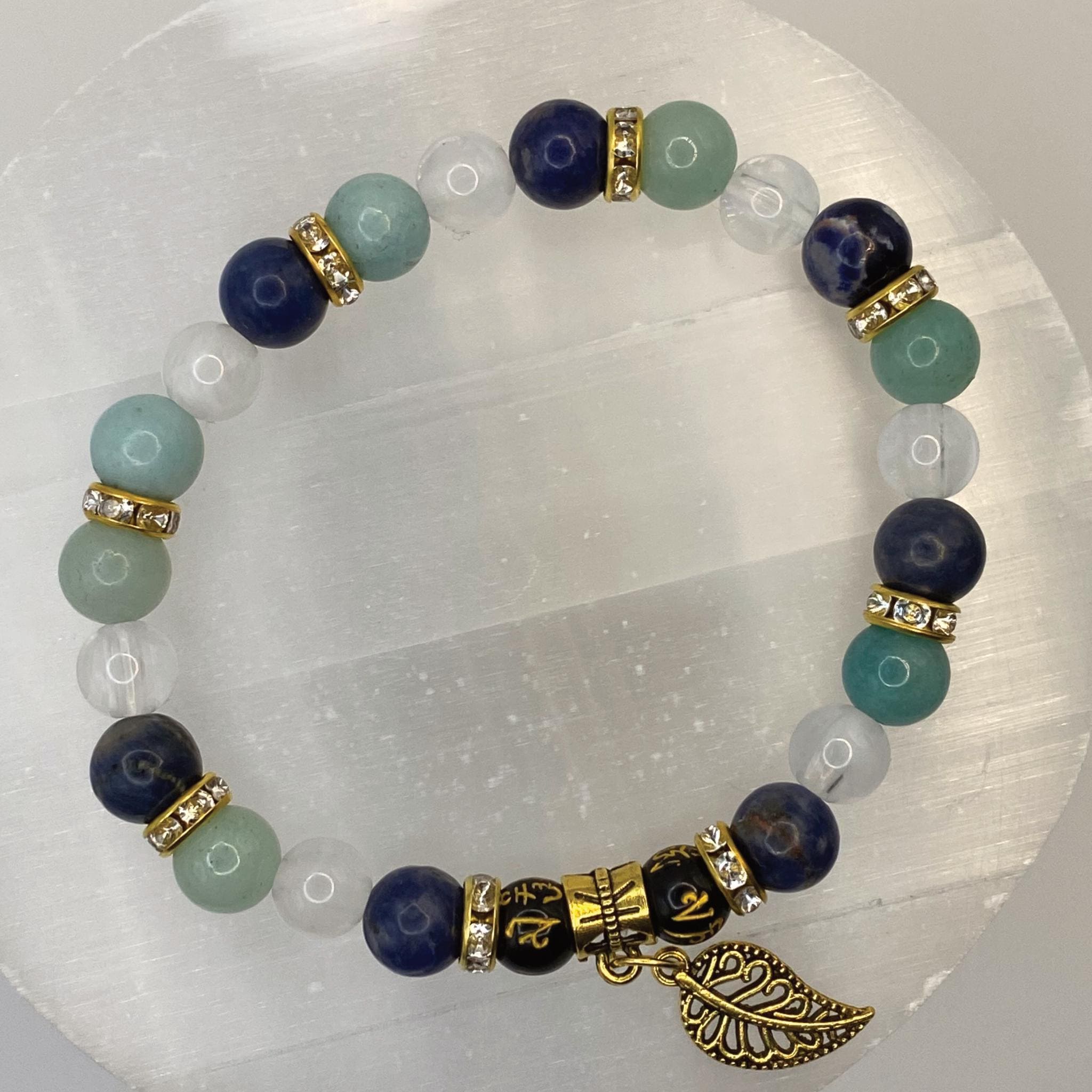 Handcrafted Unique Bracelet - 7" Green Chalcedony Milky Quartz Pixiu Leaf Charm __etsy:8012584521