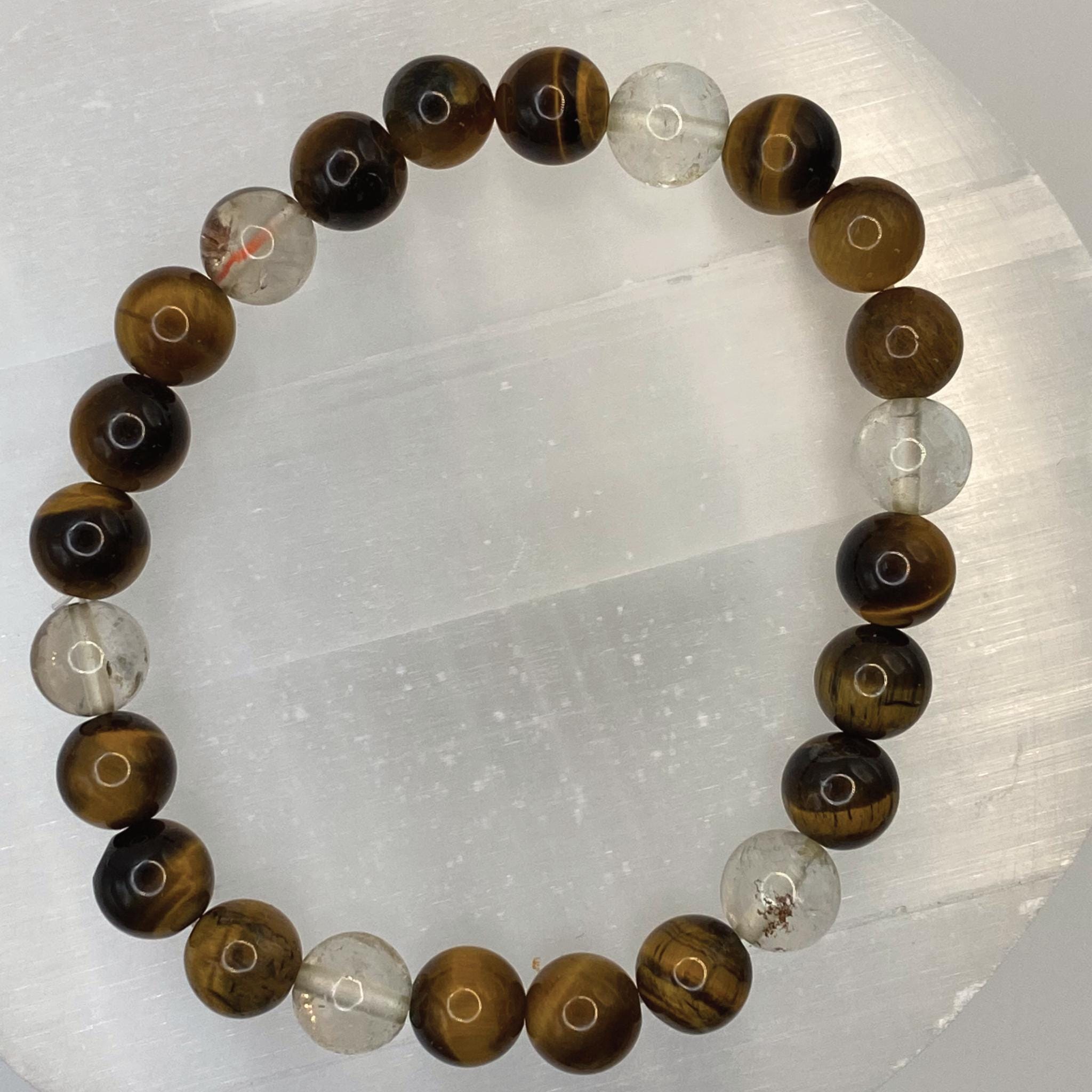 Handcrafted Unique Bracelet - 7" Tigers Eye Clear Quartz __etsy:8012771441