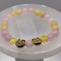 Handcrafted Unique Bracelet - 7" Yellow Agate Rose Quartz Owl Charm __etsy:8012839323