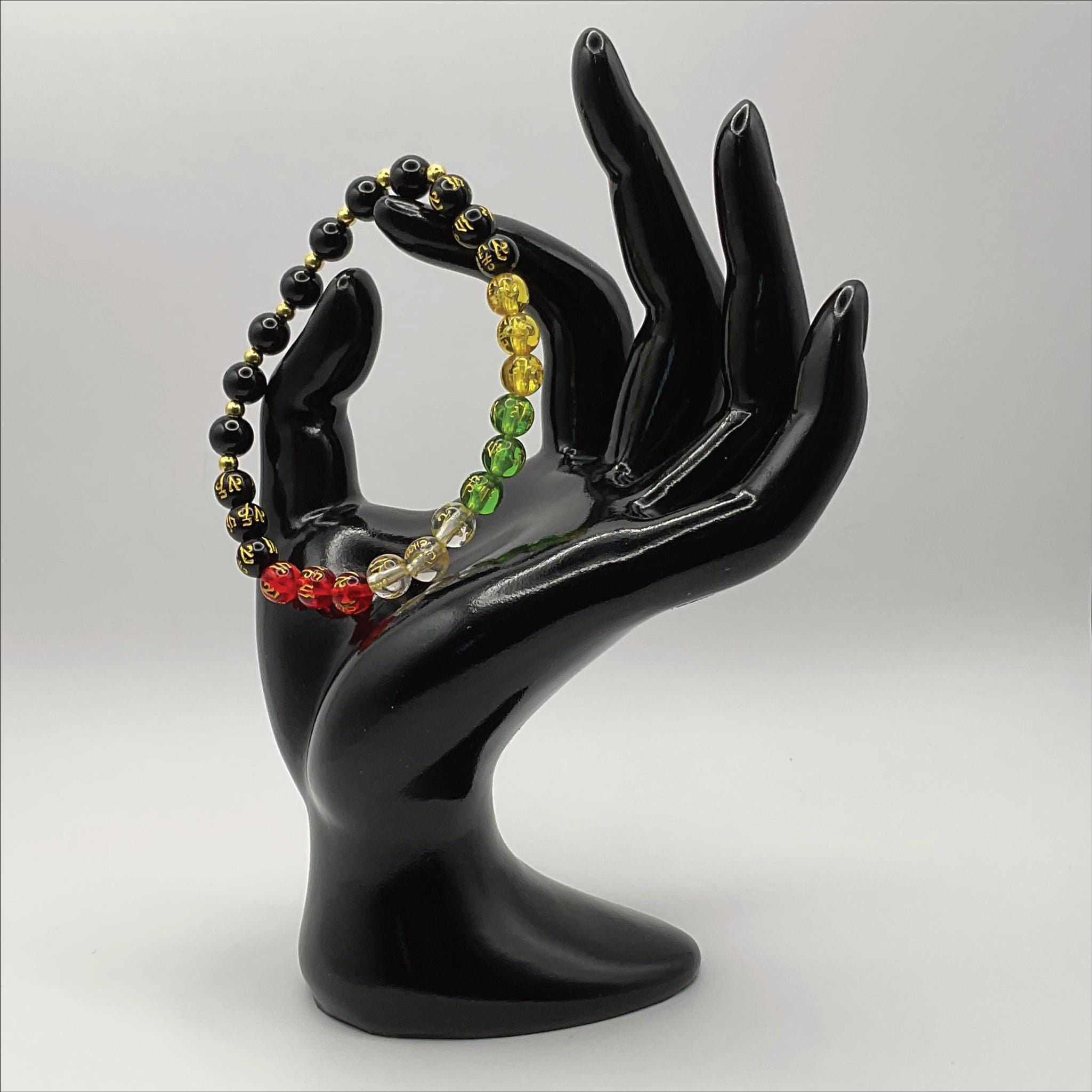 Handcrafted Unique Bracelet - 7" Onyx Multicolor Chakra Pixiu with Gold Tone Spacers __etsy:8054355142