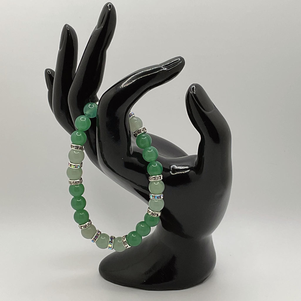 Handcrafted Unique Bracelet - 7" Green Chalcedony with Silver Tone Crystal Spacers __etsy:8083362224