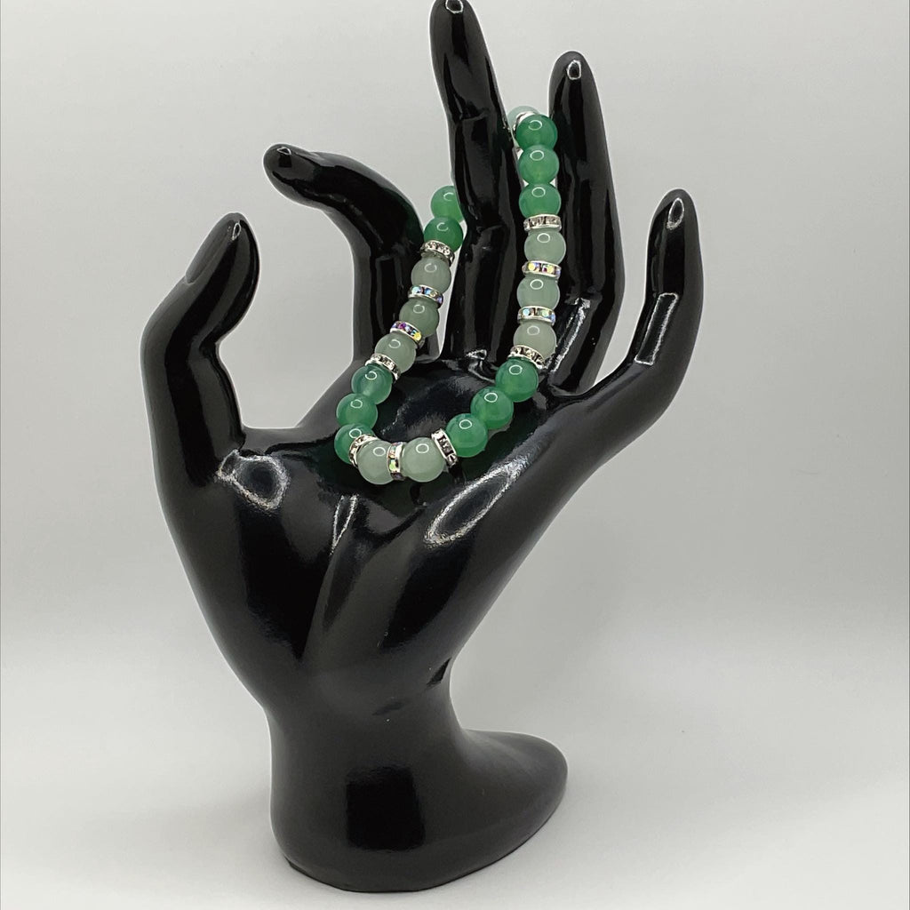 Handcrafted Unique Bracelet - 7" Green Chalcedony with Silver Tone Crystal Spacers __etsy:8083362226