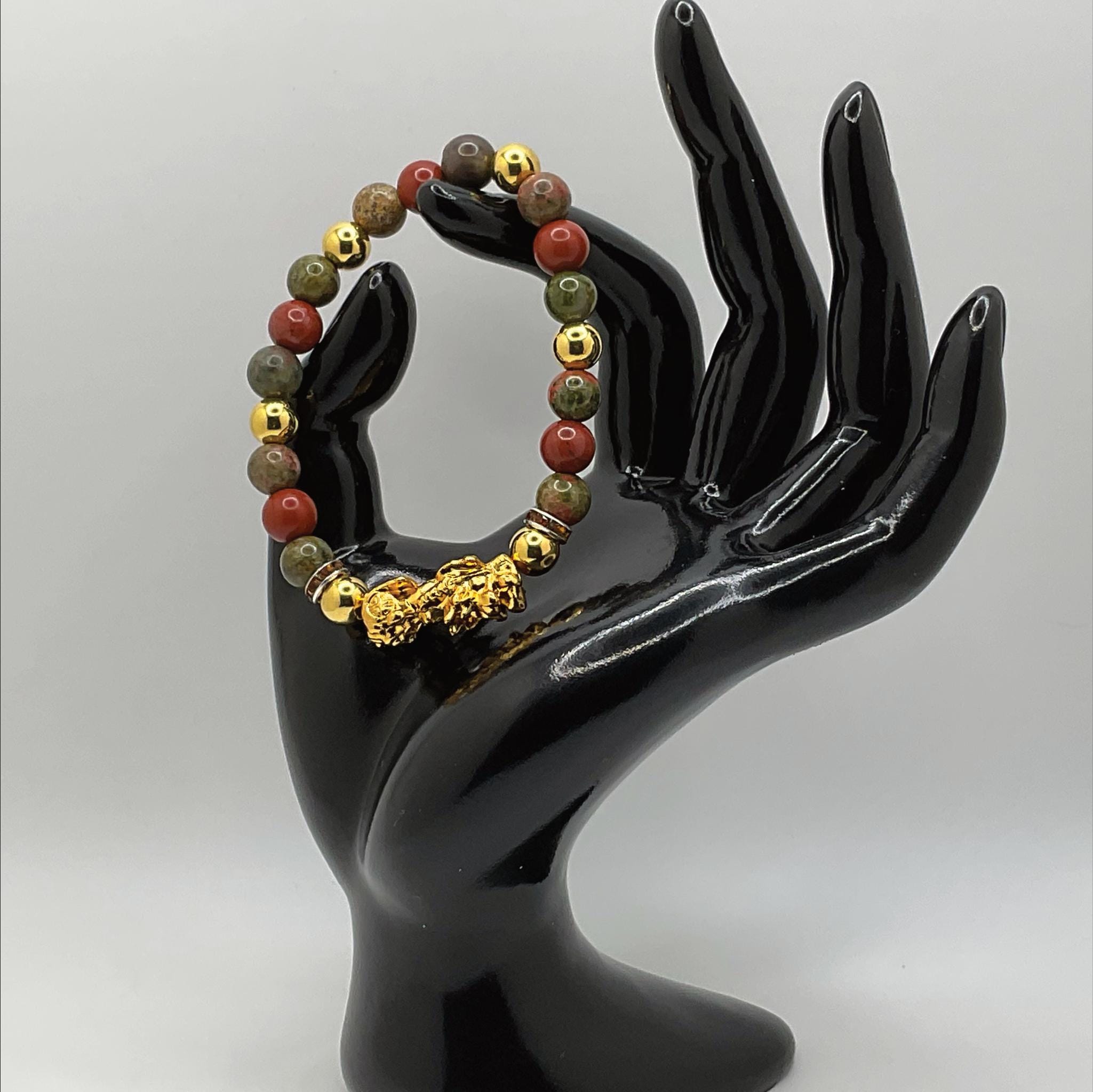 Handcrafted Unique Bracelet - 7" Unakite Jasper Pixiu Dragon Charm __etsy:8083363642