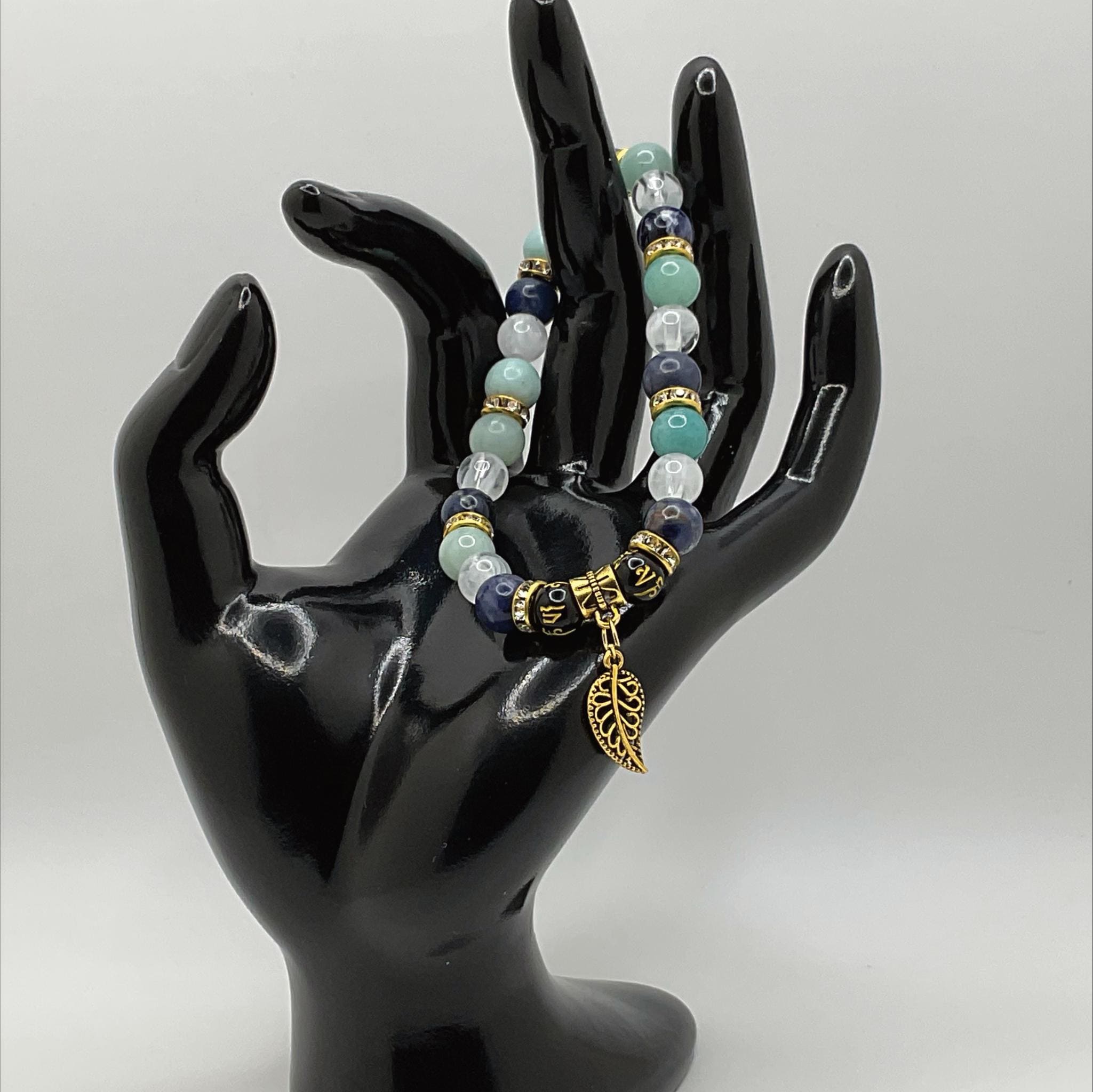 Handcrafted Unique Bracelet - 7" Green Chalcedony Milky Quartz Pixiu Leaf Charm __etsy:8083364832