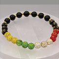 Handcrafted Unique Bracelet - 7" Onyx Multicolor Chakra Pixiu with Gold Tone Spacers __etsy:8102267379