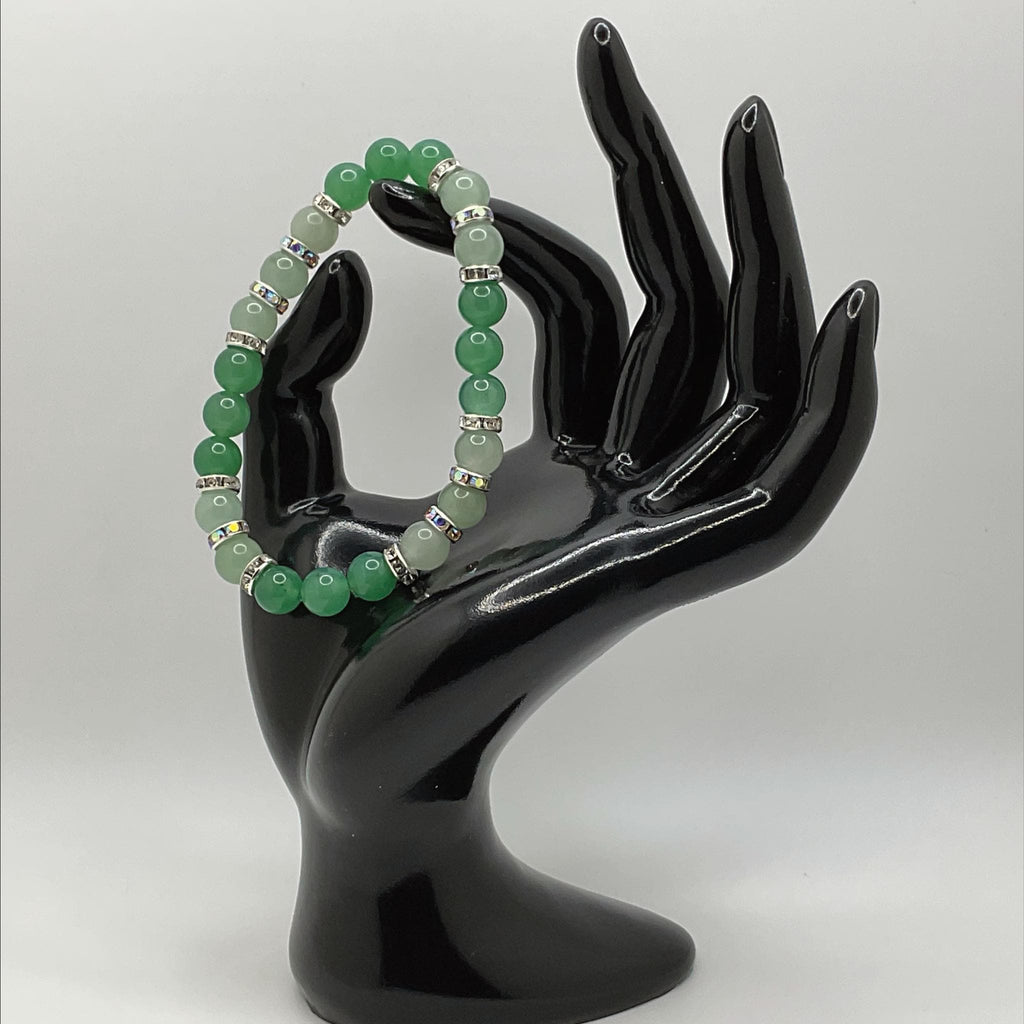 Handcrafted Unique Bracelet - 7" Green Chalcedony with Silver Tone Crystal Spacers __etsy:8131276317
