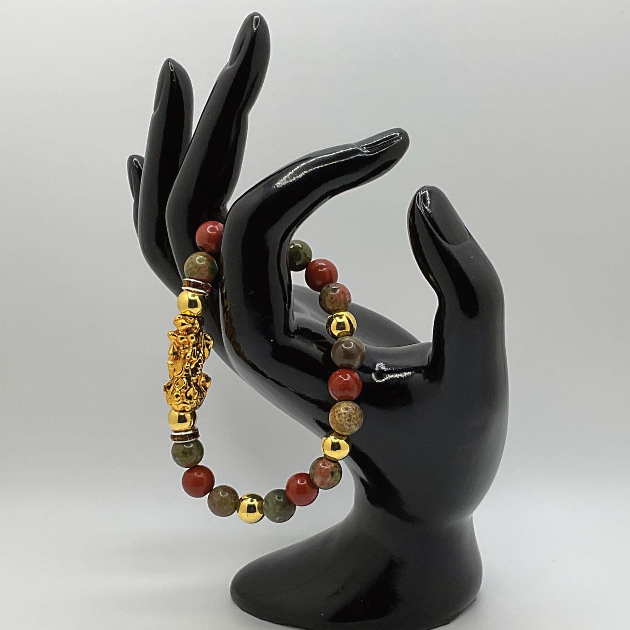 Handcrafted Unique Bracelet - 7" Unakite Jasper Pixiu Dragon Charm __etsy:8131277735