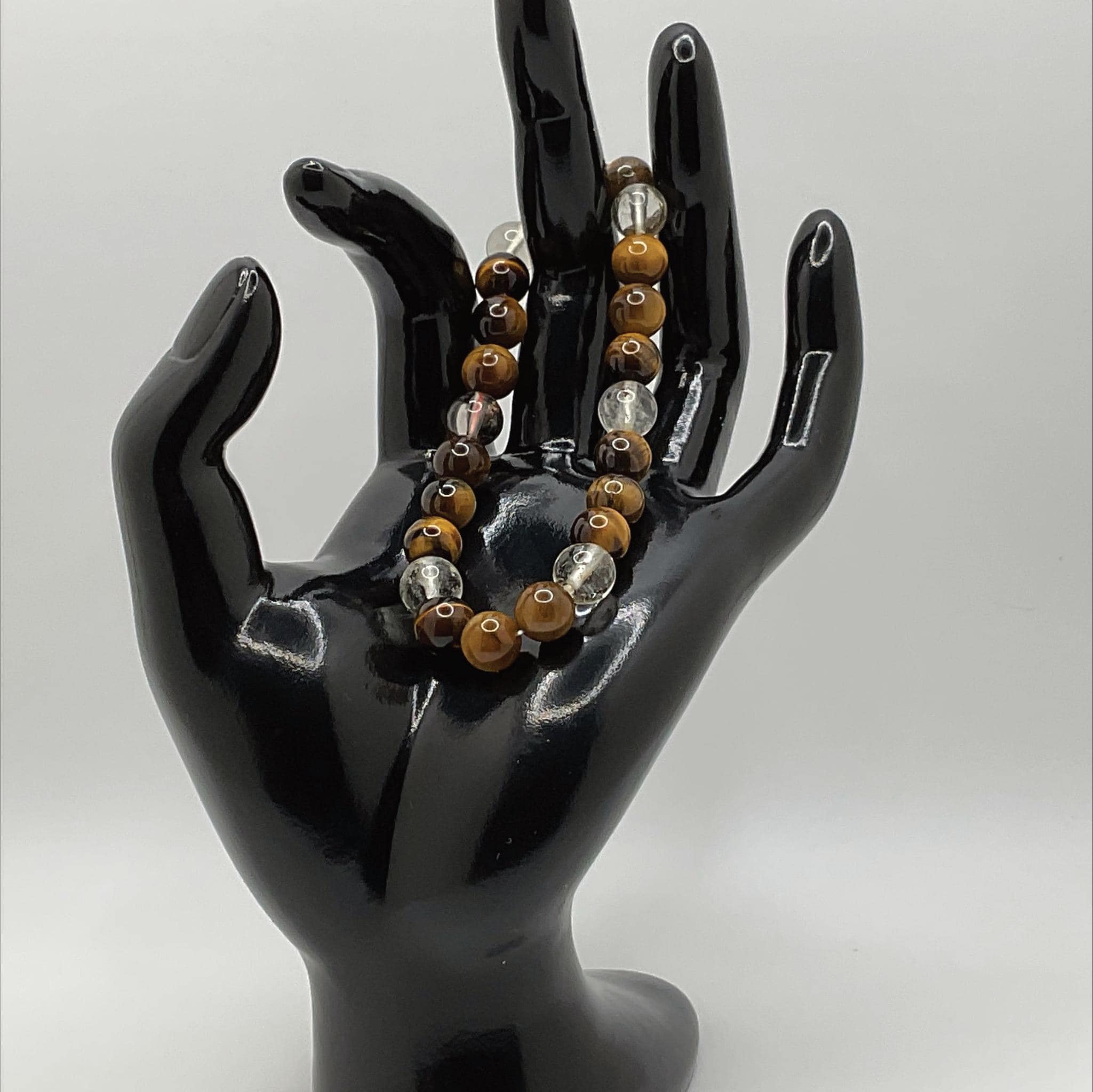 Handcrafted Unique Bracelet - 7" Tigers Eye Clear Quartz __etsy:8131280081