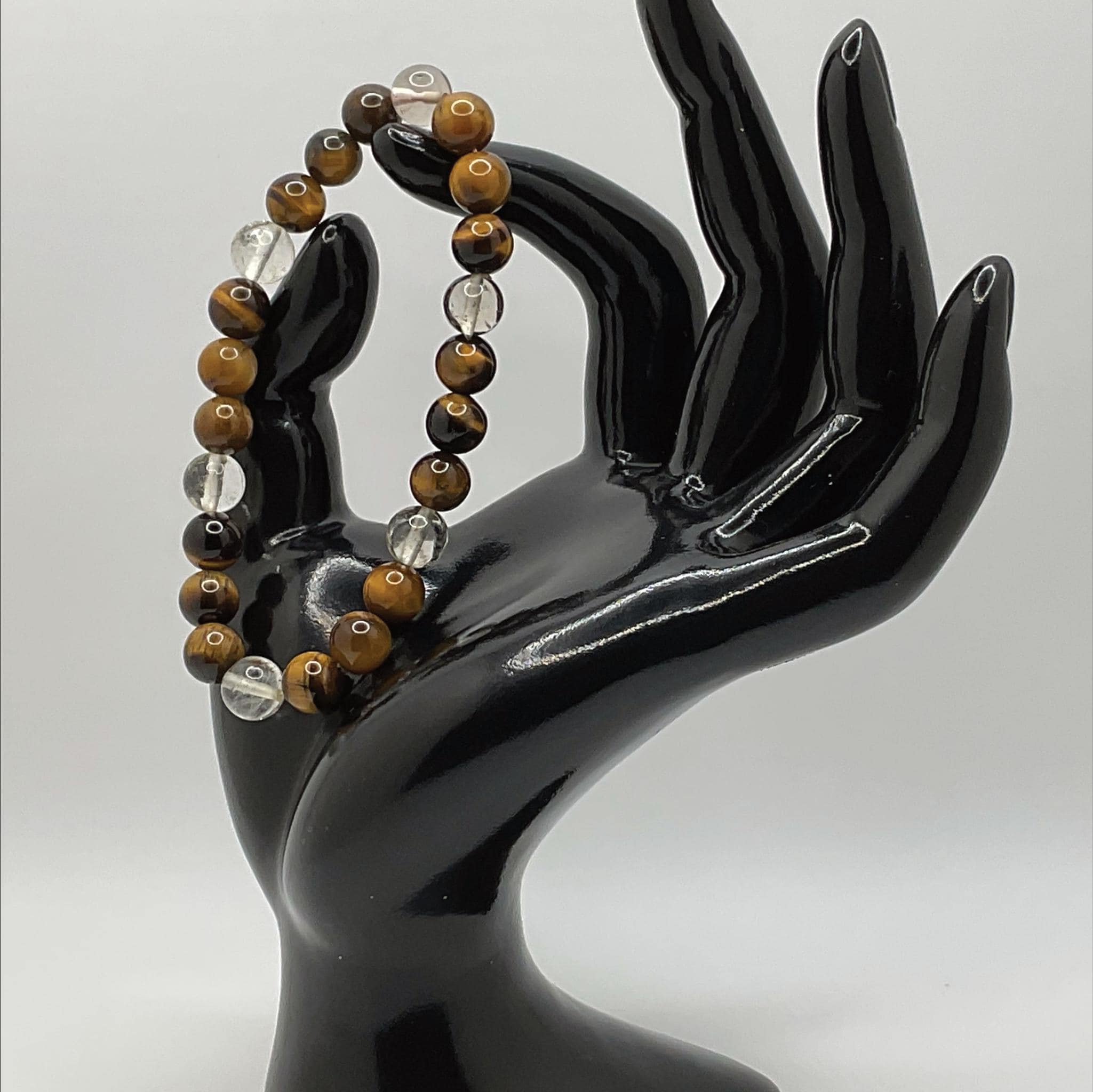 Handcrafted Unique Bracelet - 7" Tigers Eye Clear Quartz __etsy:8131280089