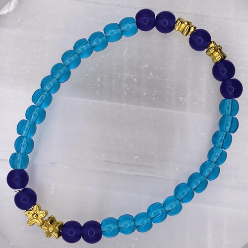 Amethyst Blue Sea Glass Bracelet with Gold Tone Spacers