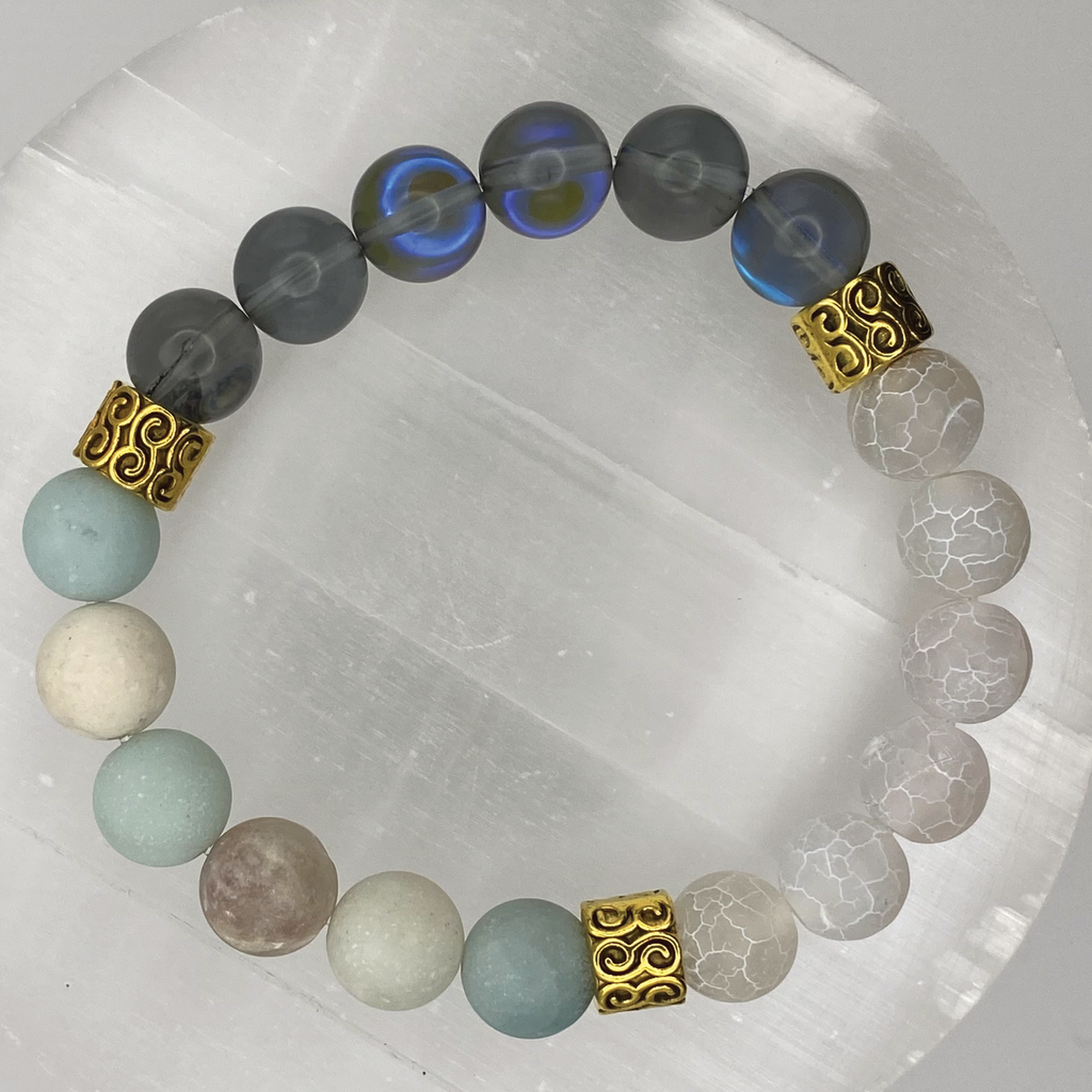 Blue Obsidian Calcite Bracelet with Dragon Vein Gold Spacers