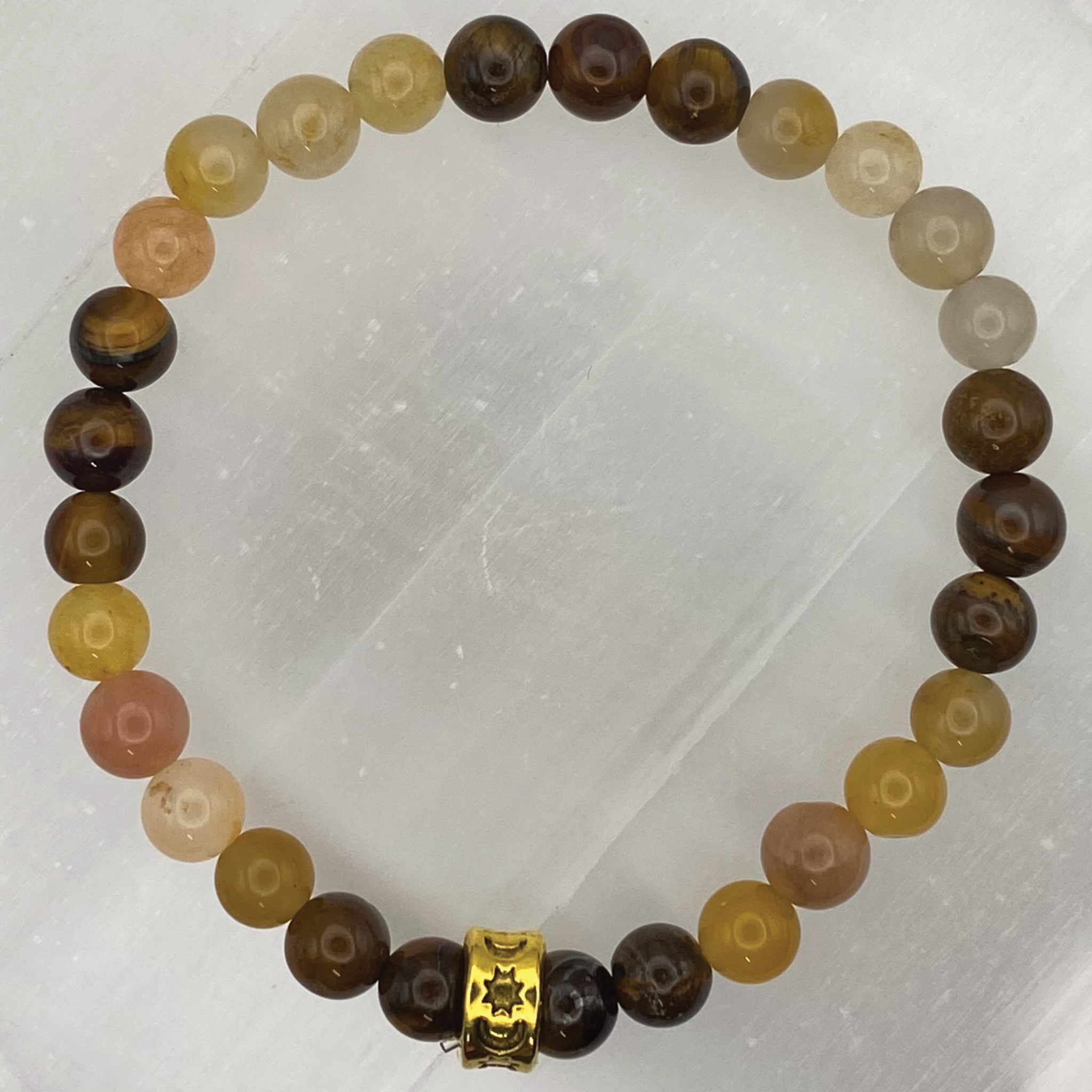 Tiger's Eye Chalcedony Bracelet with Gold Tone Spacer