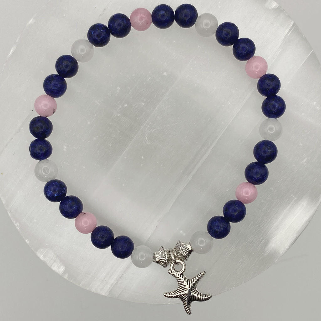 Sodalite Rose Quartz Milky Quartz Starfish Charm Bracelet