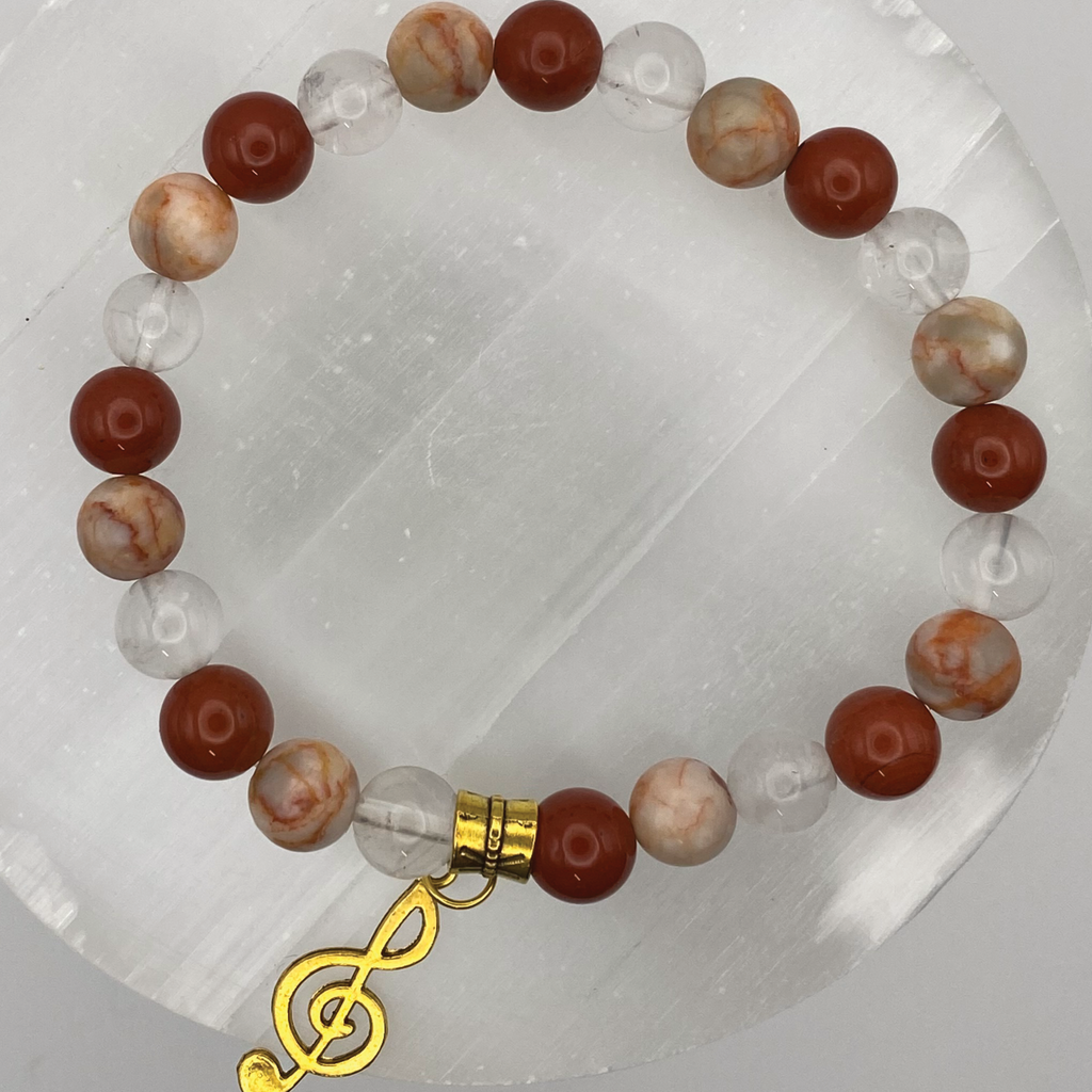Red Jasper Clear Quartz Music Charm Bracelet