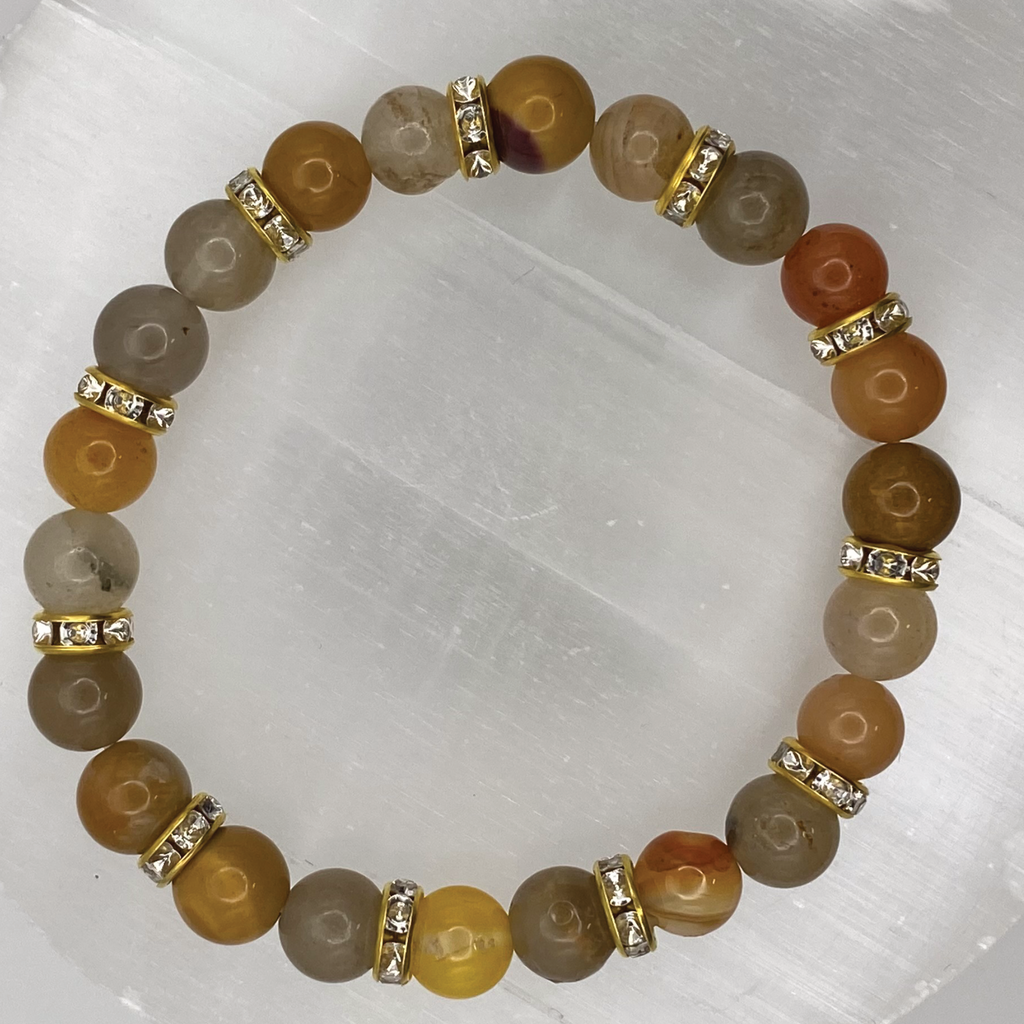 Mookaite Bracelet with Gold Tone Clear Spacers