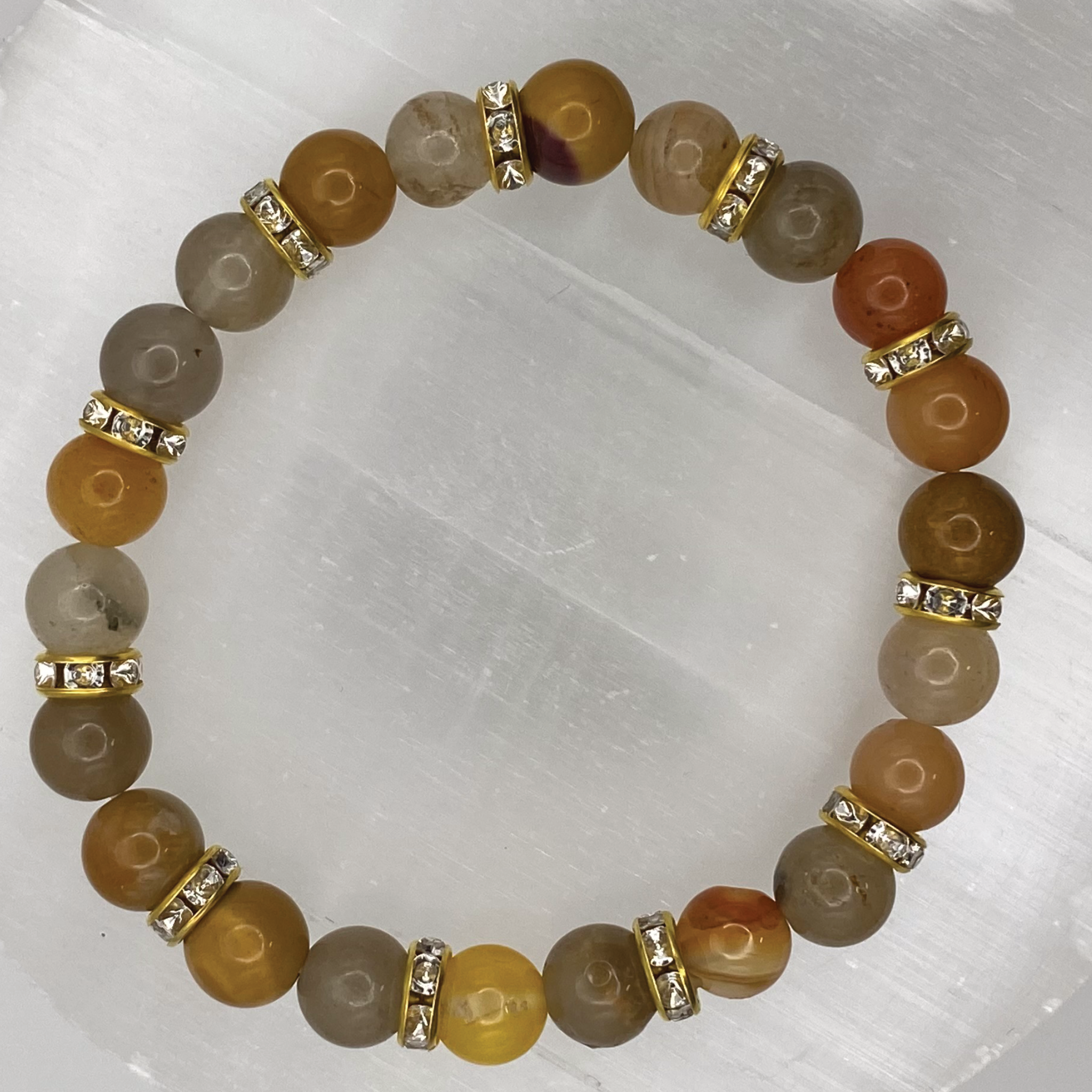Mookaite Bracelet with Gold Tone Clear Spacers