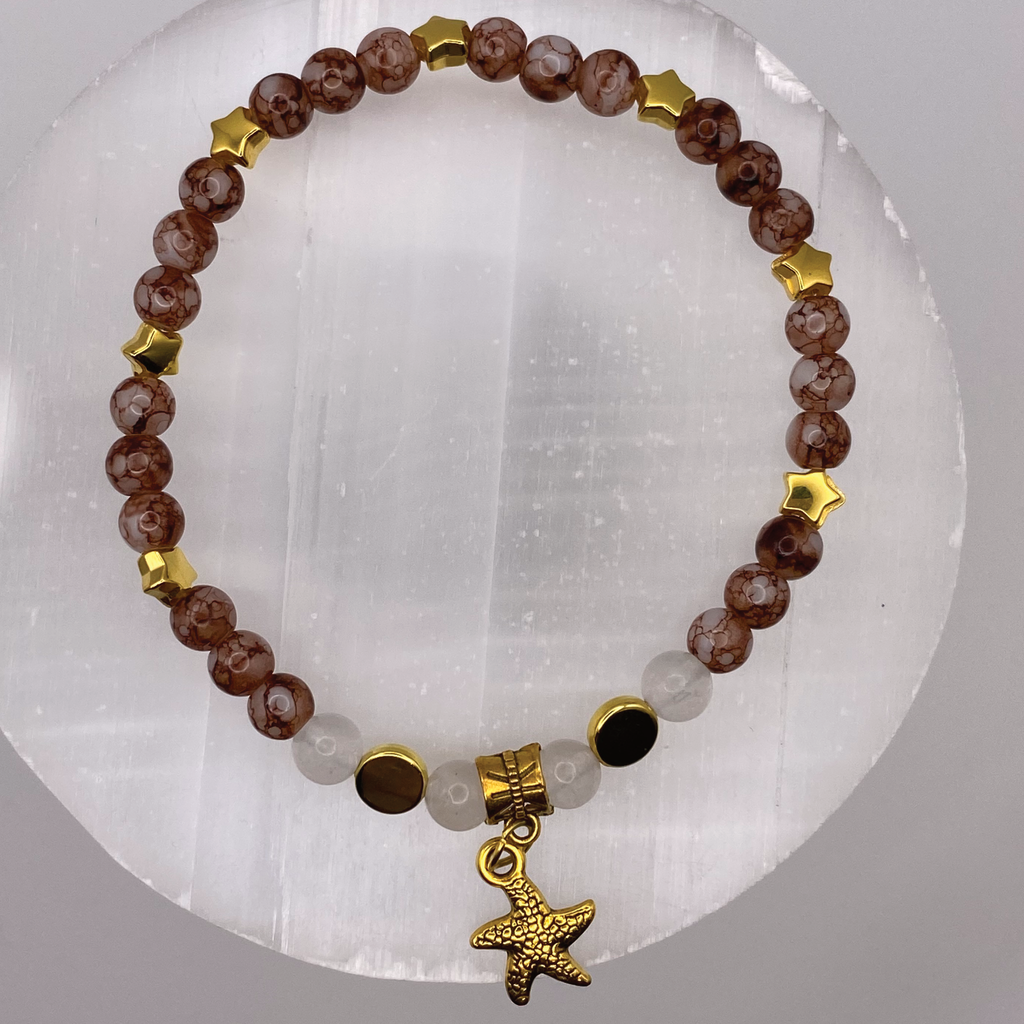 Ferruginous Quartz Milky Quartz Starfish Charm with Gold Tone Spacers